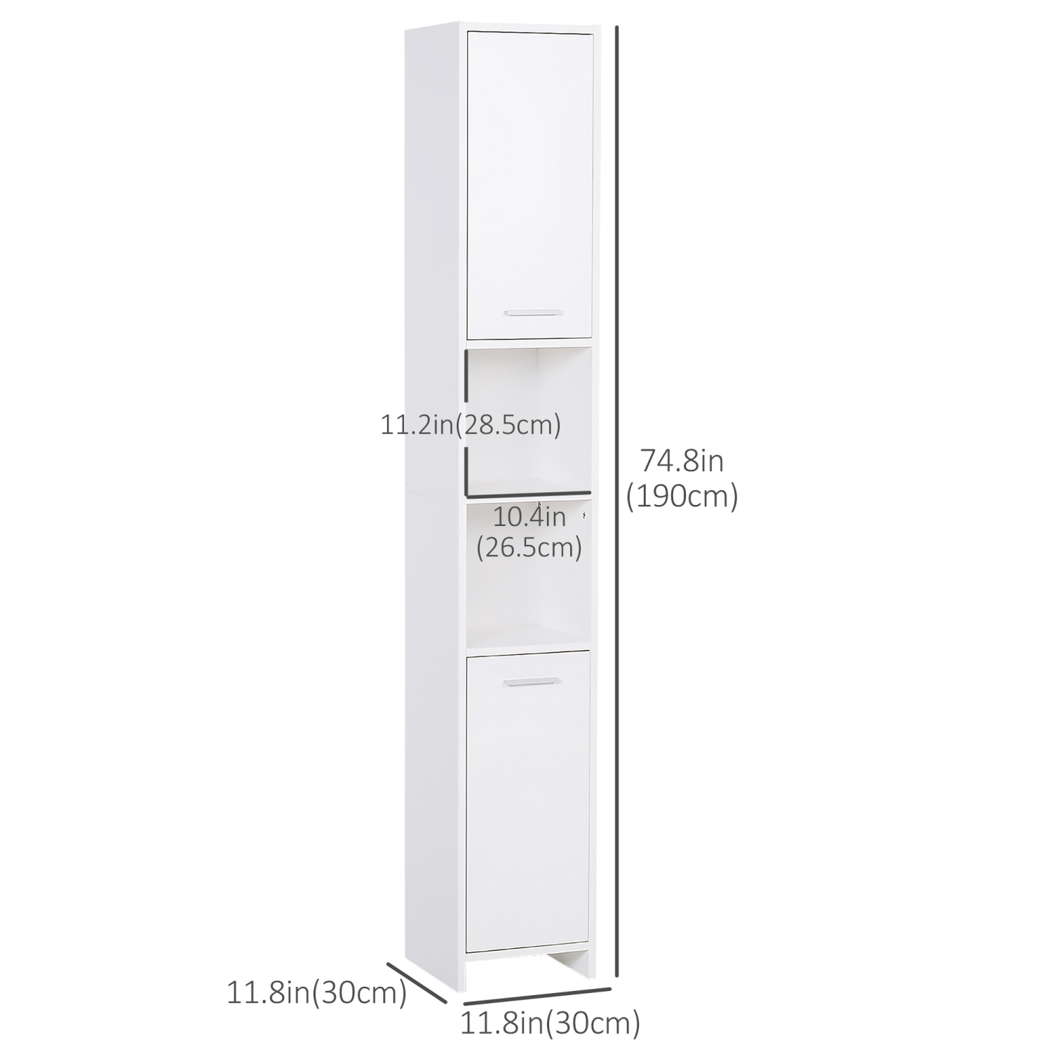 HOMCOM – Armoire de salle de bain mince, grande armoire de rangement de salle de bain avec 2 portes, compartiment ouvert et tablettes réglables, blanc