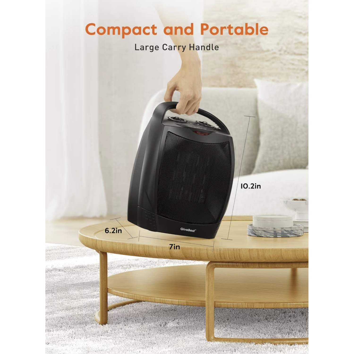 Portable Electric Space Heater with Thermostat, 1500W/750W Safe & Quiet Ceramic Heater Fan