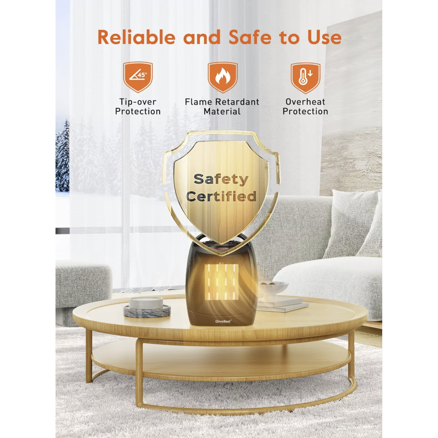 Portable Electric Space Heater with Thermostat, 1500W/750W Safe & Quiet Ceramic Heater Fan