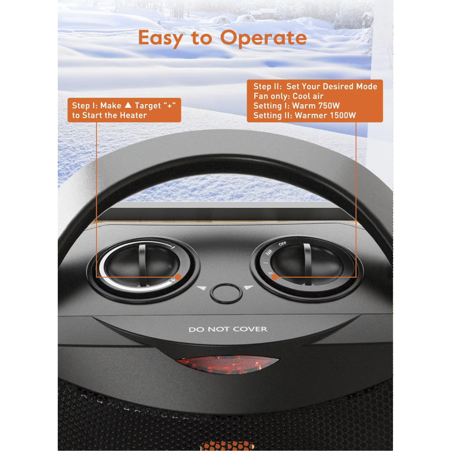 Portable Electric Space Heater with Thermostat, 1500W/750W Safe & Quiet Ceramic Heater Fan