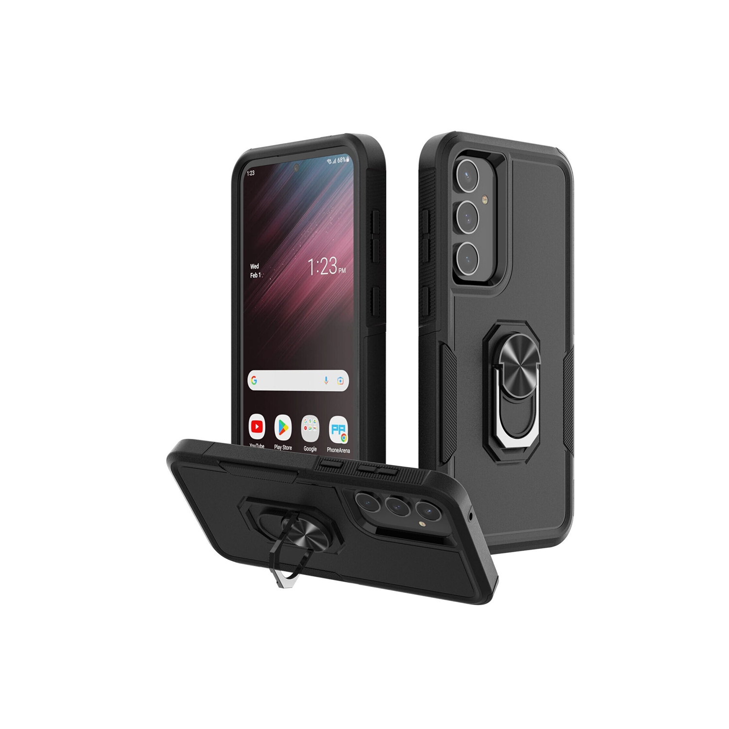 【CSmart】 Shockproof Heavy Duty Magnetic Hard Armor Kickstand Case with Ring Holder for Samsung Galaxy S23 FE, Black