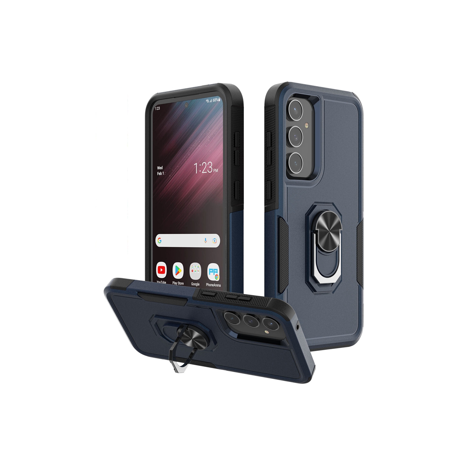 【CSmart】 Shockproof Heavy Duty Magnetic Hard Armor Kickstand Case with Ring Holder for Samsung Galaxy S23 FE, Navy