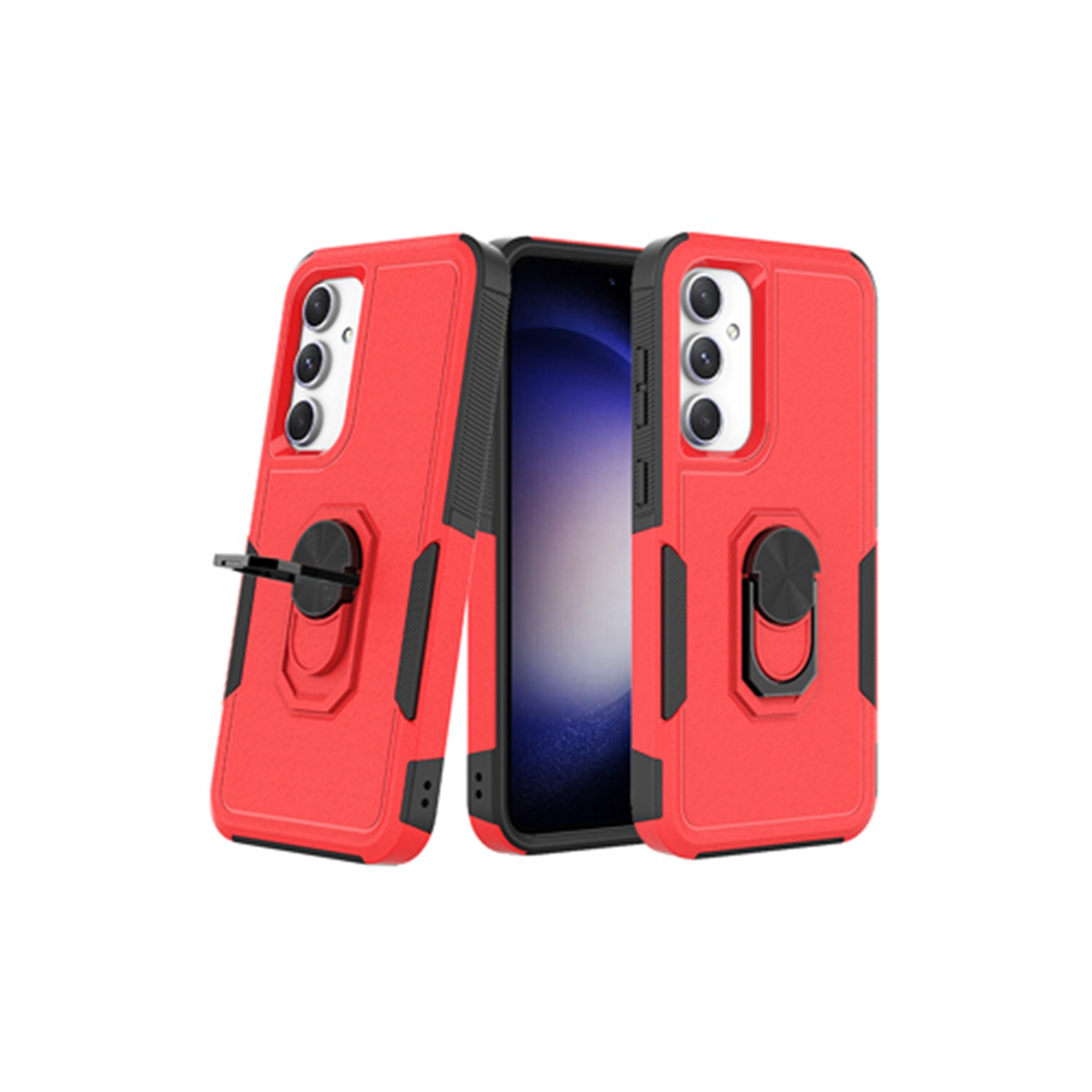 【CSmart】 Shockproof Heavy Duty Magnetic Hard Armor Kickstand Case with Ring Holder for Samsung Galaxy S23 FE, Red