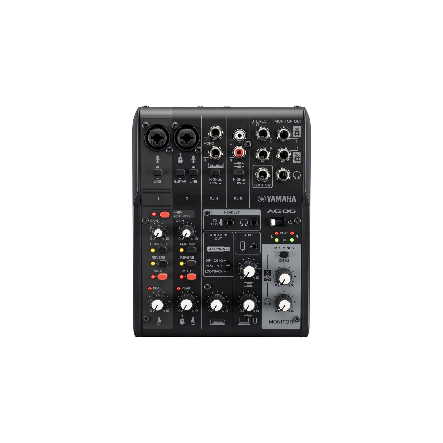 Yamaha AG06MK2 Black 6-Channel Live Streaming Loopback Mixer/USB Interface with Steinberg Software Suite