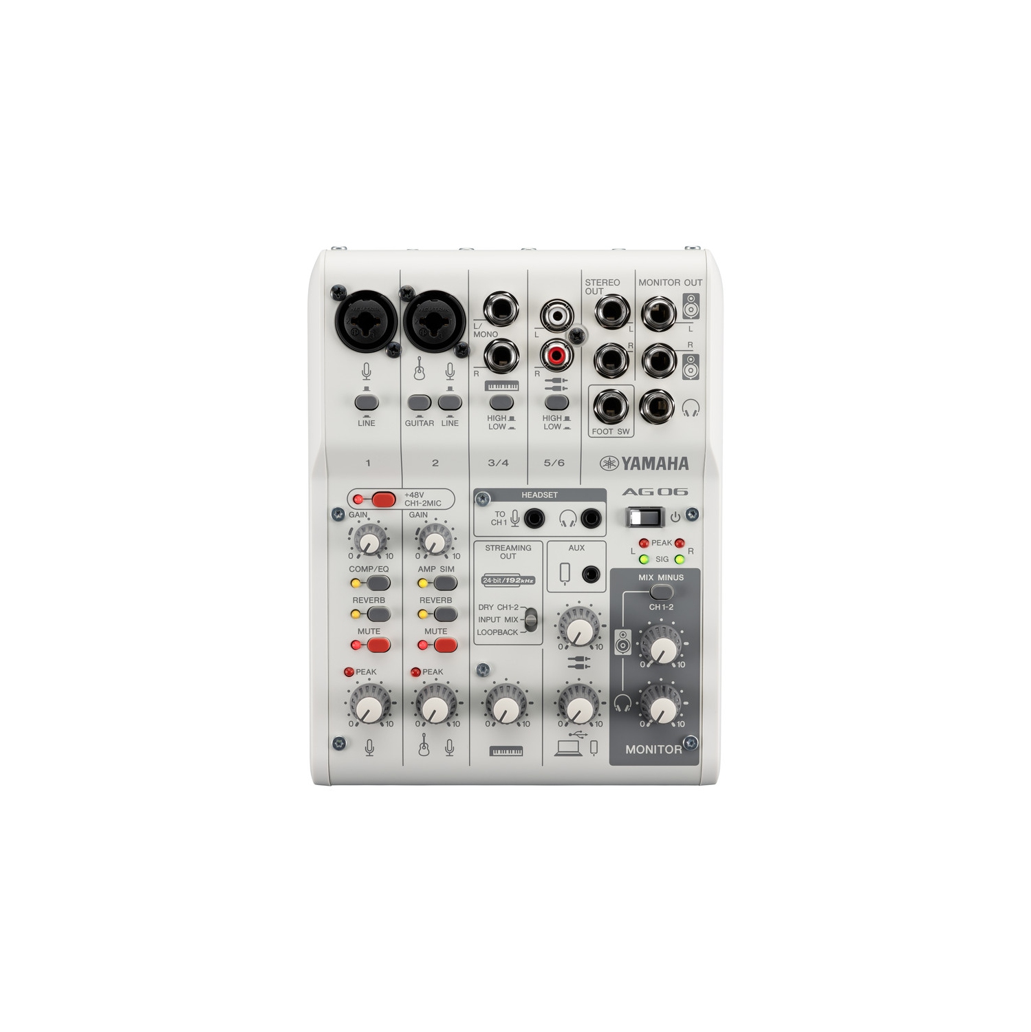 Yamaha AG06MK2 Mixer w/ USB Audio Interface - White
