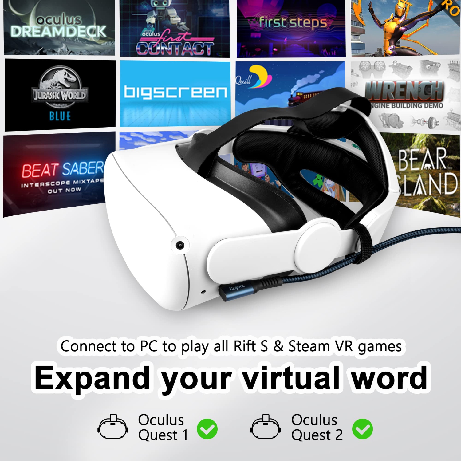 Câble de liaison 20ft compatible avec Quest 3 et Quest 2, accessoires tressés en nylon pour jeux RV Rift S/Steam, câble de chargement USB 3,0 type C