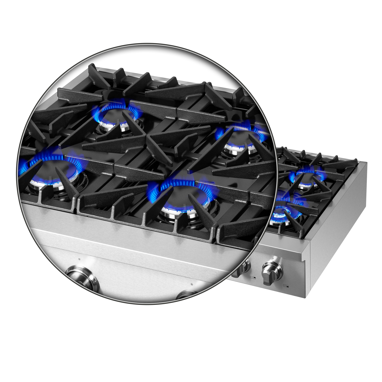 Forno Cossato Alta Qualita gaz de 36 po, surface de cuisson en acier inoxydable, encastrable, allumage électronique
