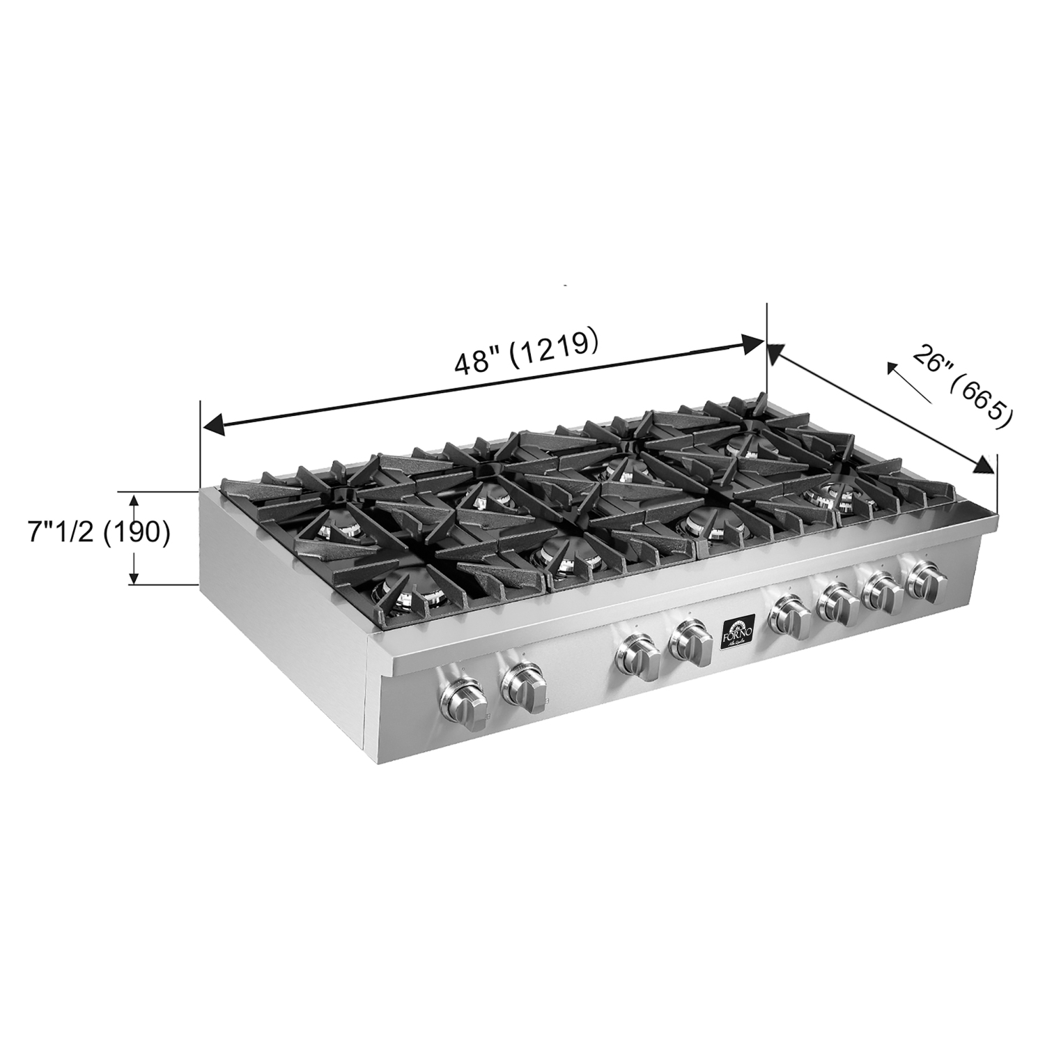 Forno Cossato Alta Qualita 48" Gas Rangetop with Bridge Burner