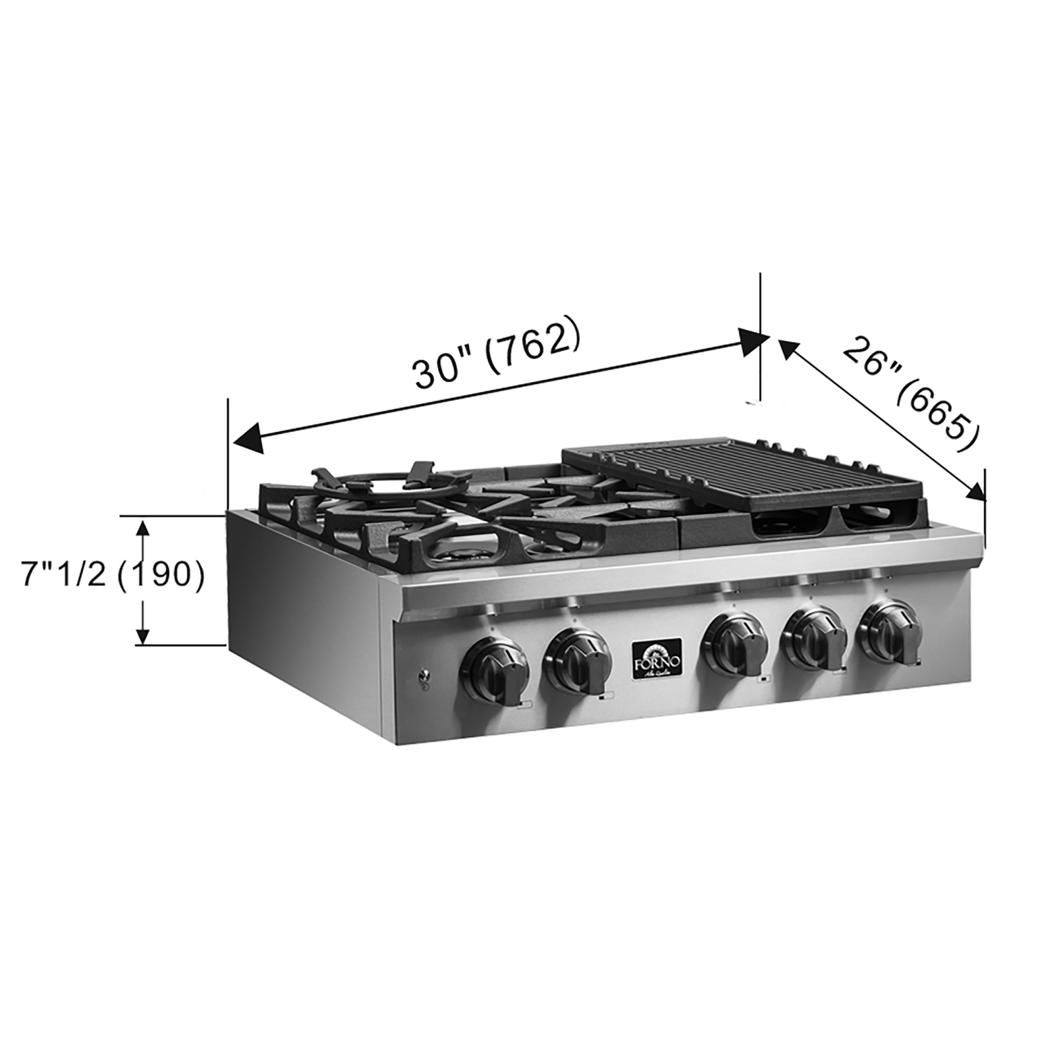 Forno Spezia 30" Pro-Style Gas Rangetop - High Quality Stainless Steel Cooktop with 5 Burners
