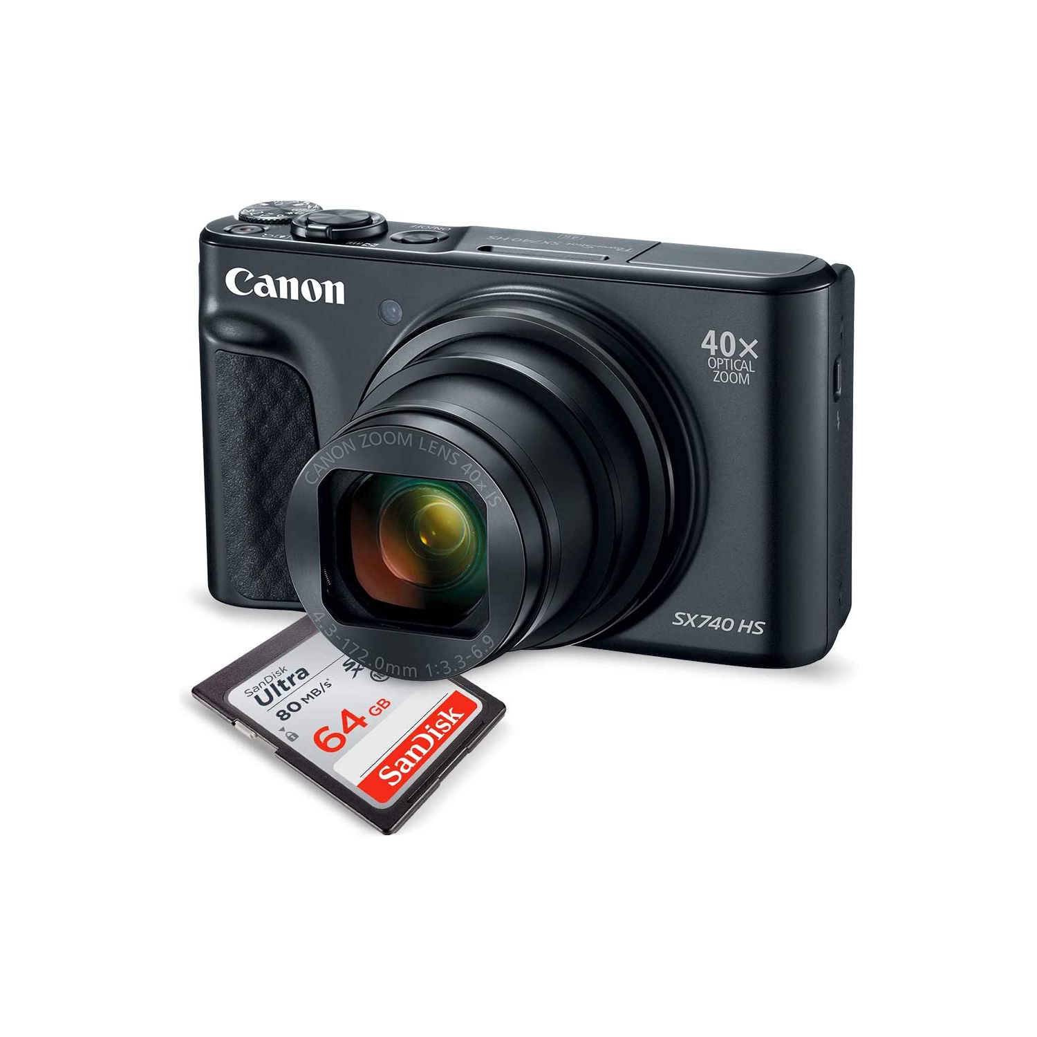 Canon PowerShot SX740 HS Digital Camera (Black) 64GB Bundle