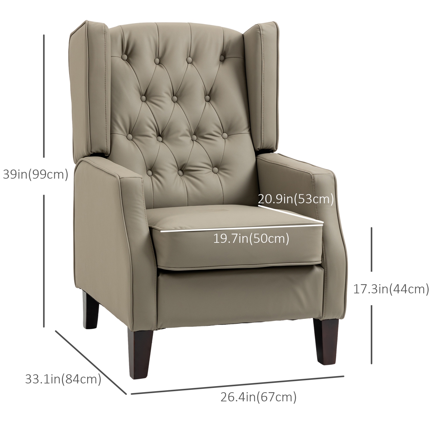 HOMCOM Faux Leather Accent Chair, Upholstered Wingback Armchair, Modern Button Tufted Living Room Chair with Thick Padding and Wood Legs for Living