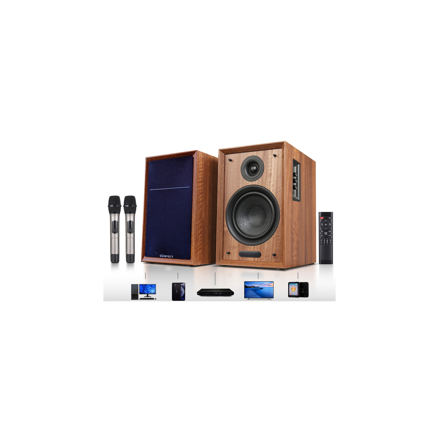 Singpack Studio CH6 Dual 2.0 Active Bookshelf Speakers with Karaoke Function. HiFi Sounds, Great TV/projector/PC/monitor speaker. Multiple Input,