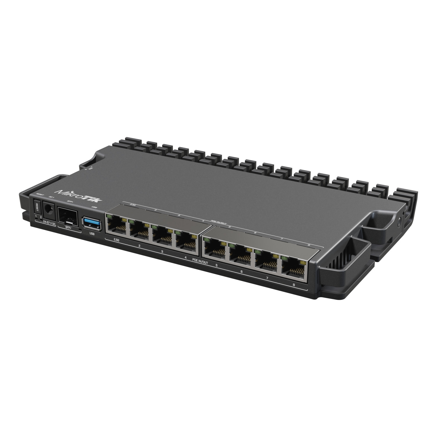 RB5009UPr+S+INPerfect for small and medium ISPs. 2.5 Gigabit Ethernet & 10 Gigabit SFP+, numerous powering options.