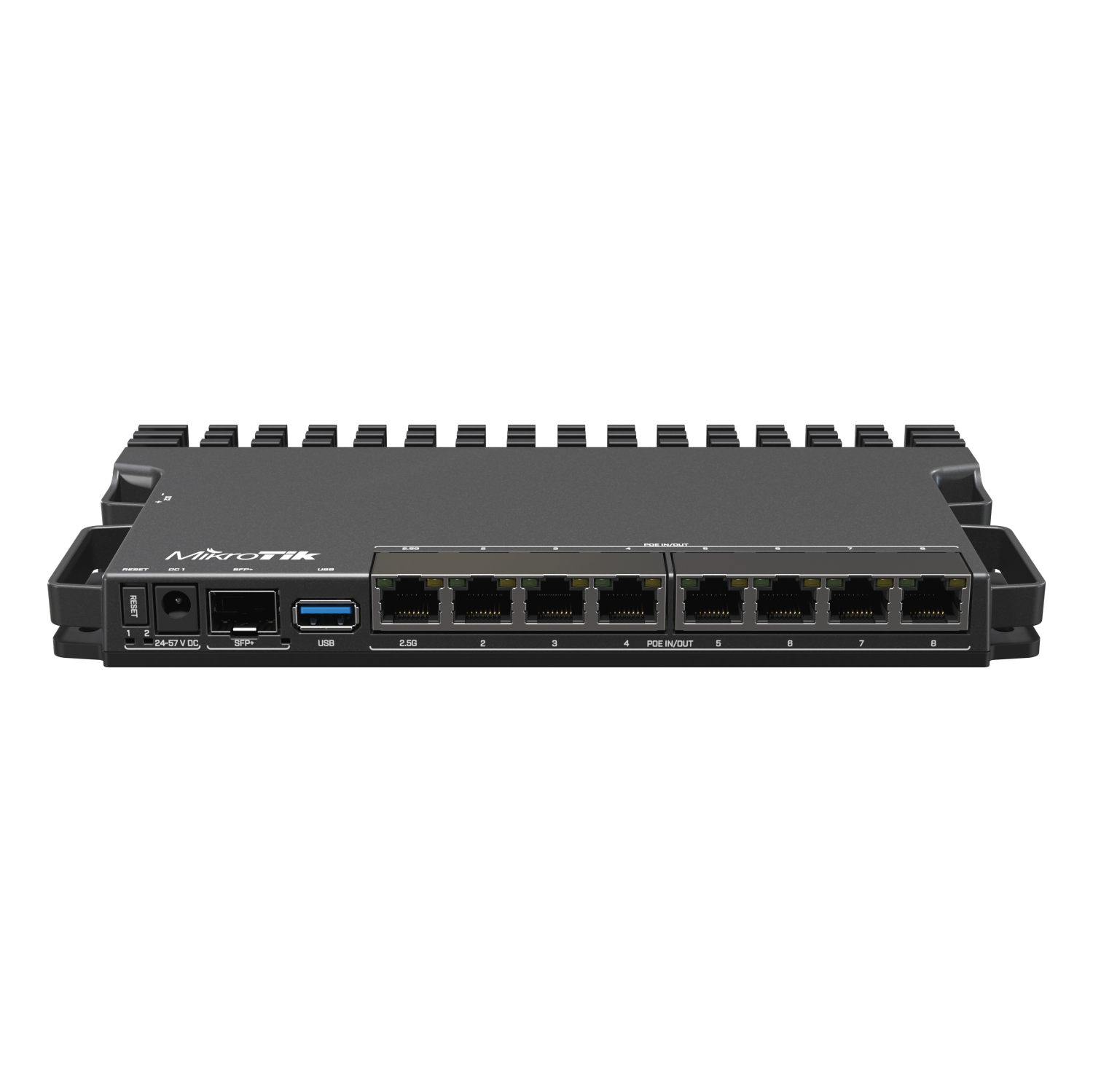 RB5009UPr+S+INPerfect for small and medium ISPs. 2.5 Gigabit Ethernet & 10 Gigabit SFP+, numerous powering options.