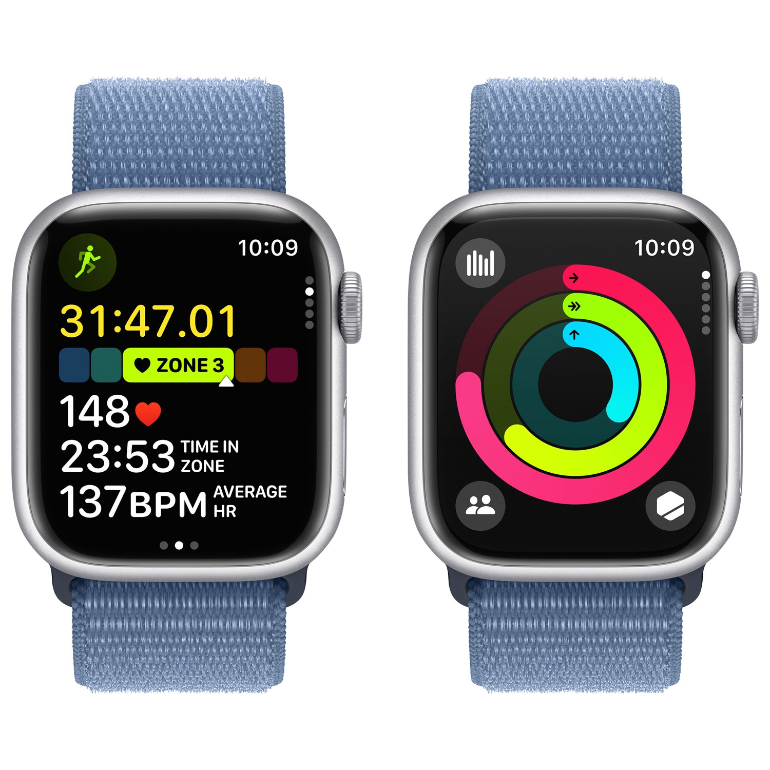 Refurbished - Apple Watch Series 9 (GPS) 41mm Silver Aluminium Case with Winter Blue Sport Loop