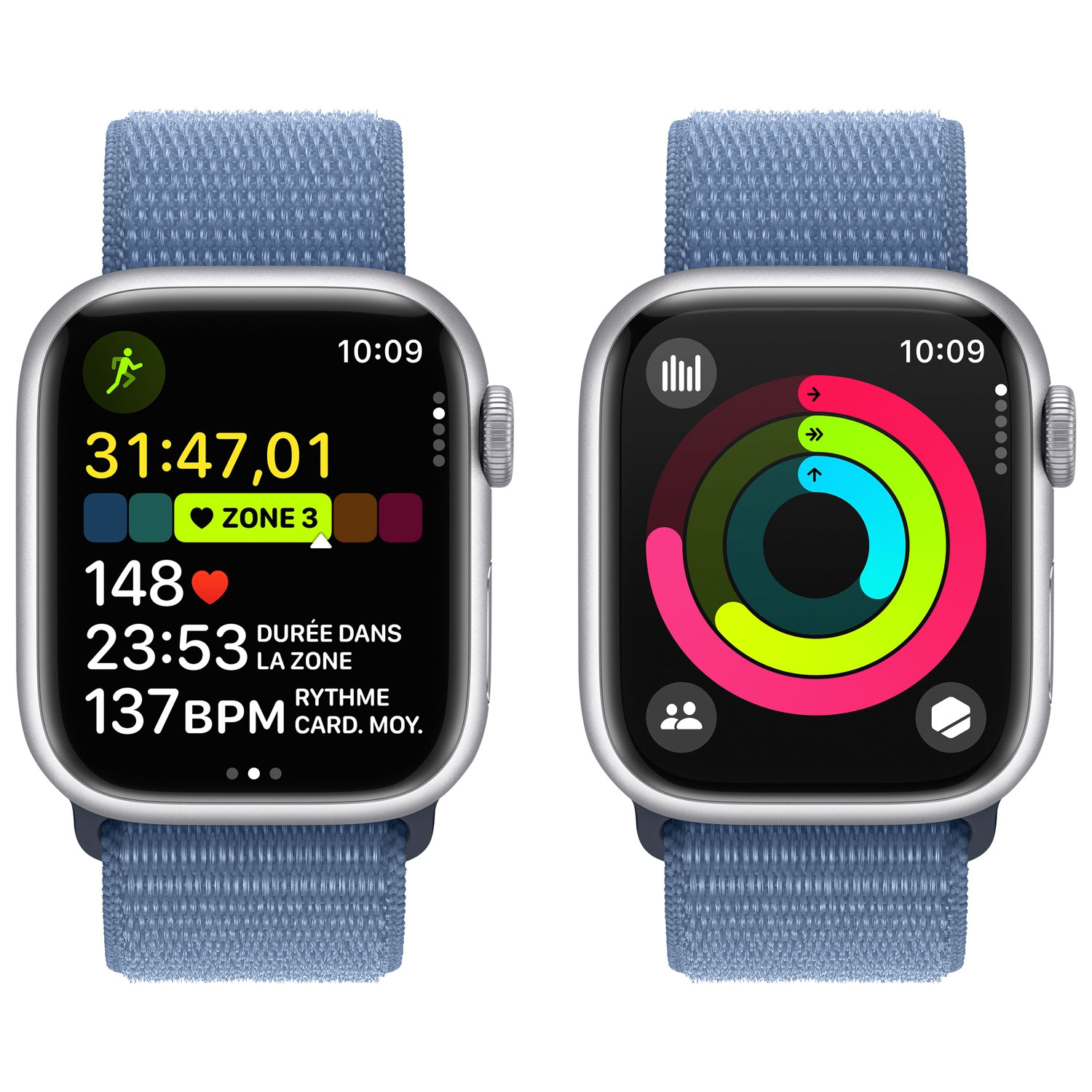 Refurbished - Apple Watch Series 9 (GPS) 41mm Silver Aluminium Case with Winter Blue Sport Loop