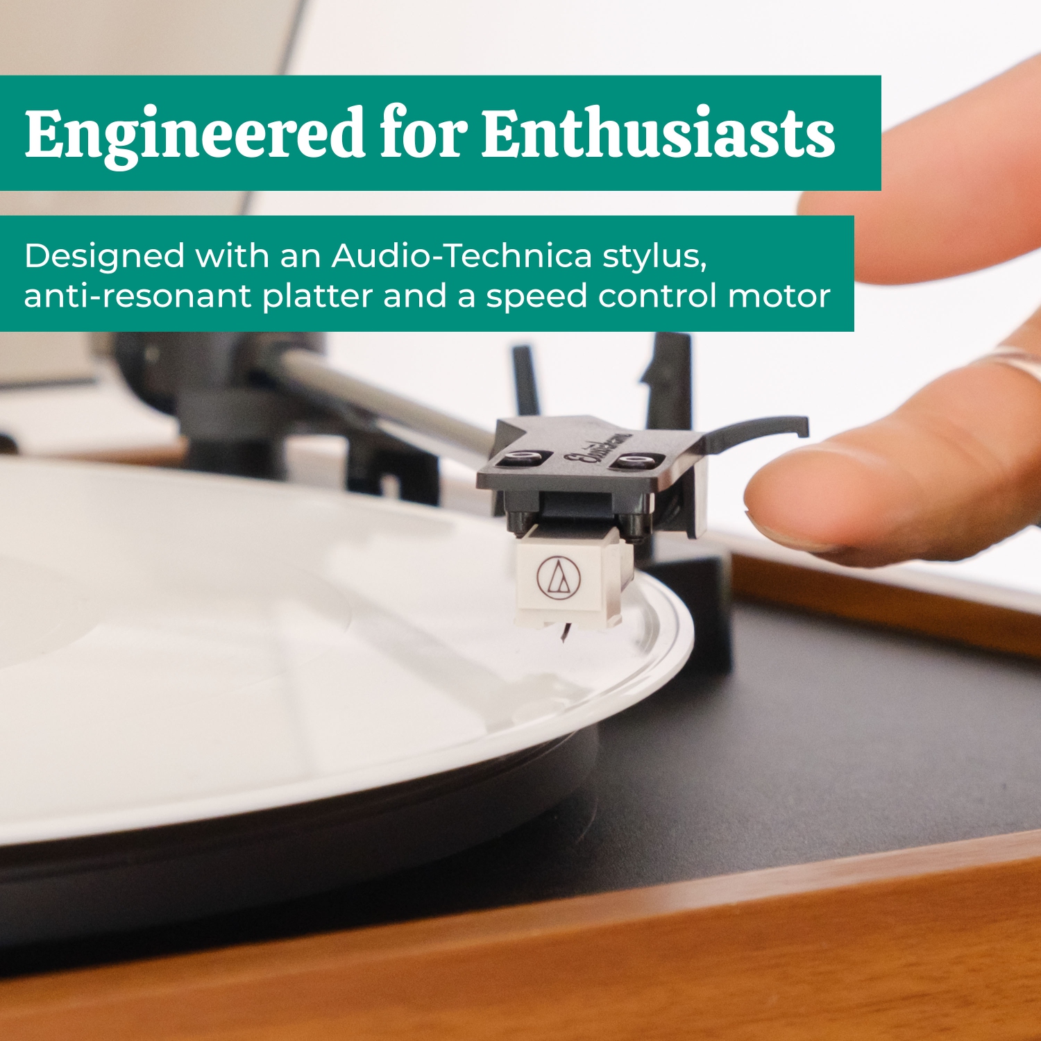 Electrohome – lecteur de disques en vinyle Montrose avec haut-parleurs d’étagère Bluetooth pour un son naturel chaleureux, teck