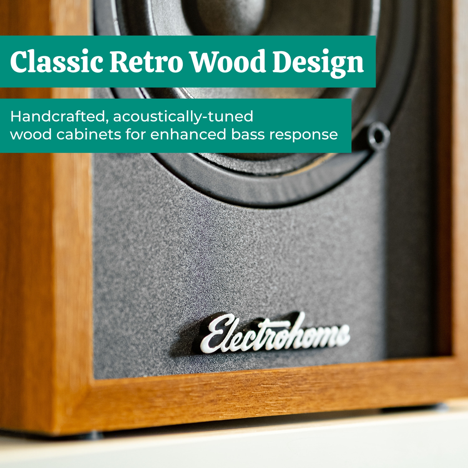 Electrohome – lecteur de disques en vinyle Montrose avec haut-parleurs d’étagère Bluetooth pour un son naturel chaleureux, teck