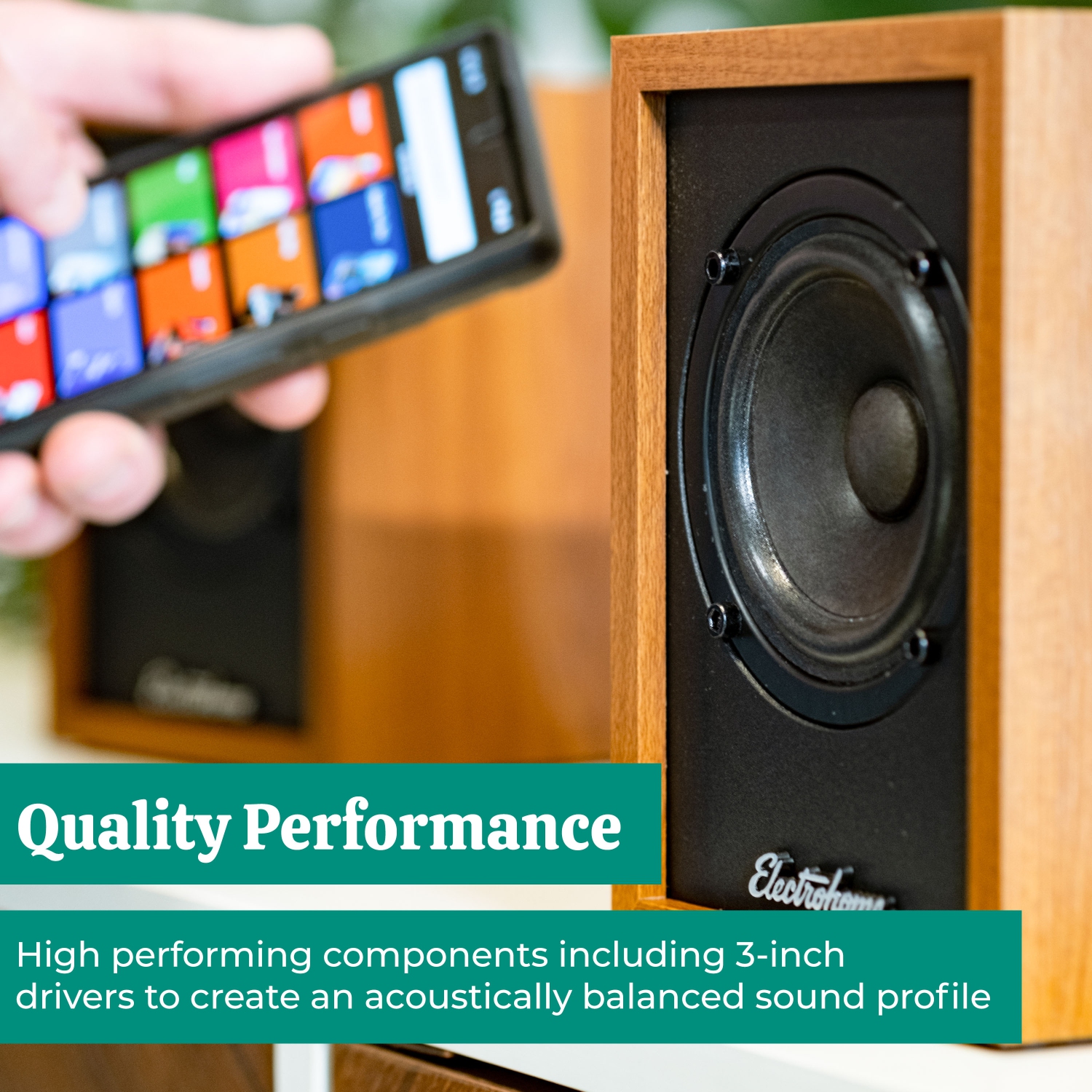 Electrohome – lecteur de disques en vinyle Montrose avec haut-parleurs d’étagère Bluetooth pour un son naturel chaleureux, teck