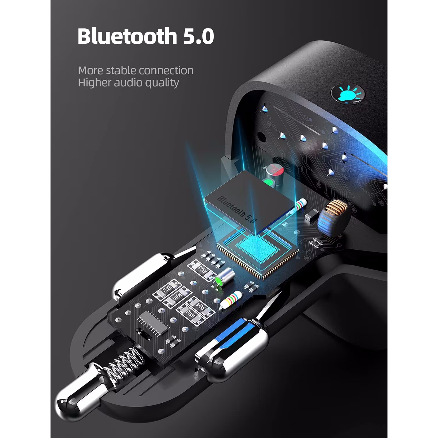 NIERBO Bluetooth FM Transmitter for Car, Upgraded QC3.0 & 5V/1A Dual USB Charger Bluetooth Car Adapter Wireless Radio, 7-Color LED Backlit Light,