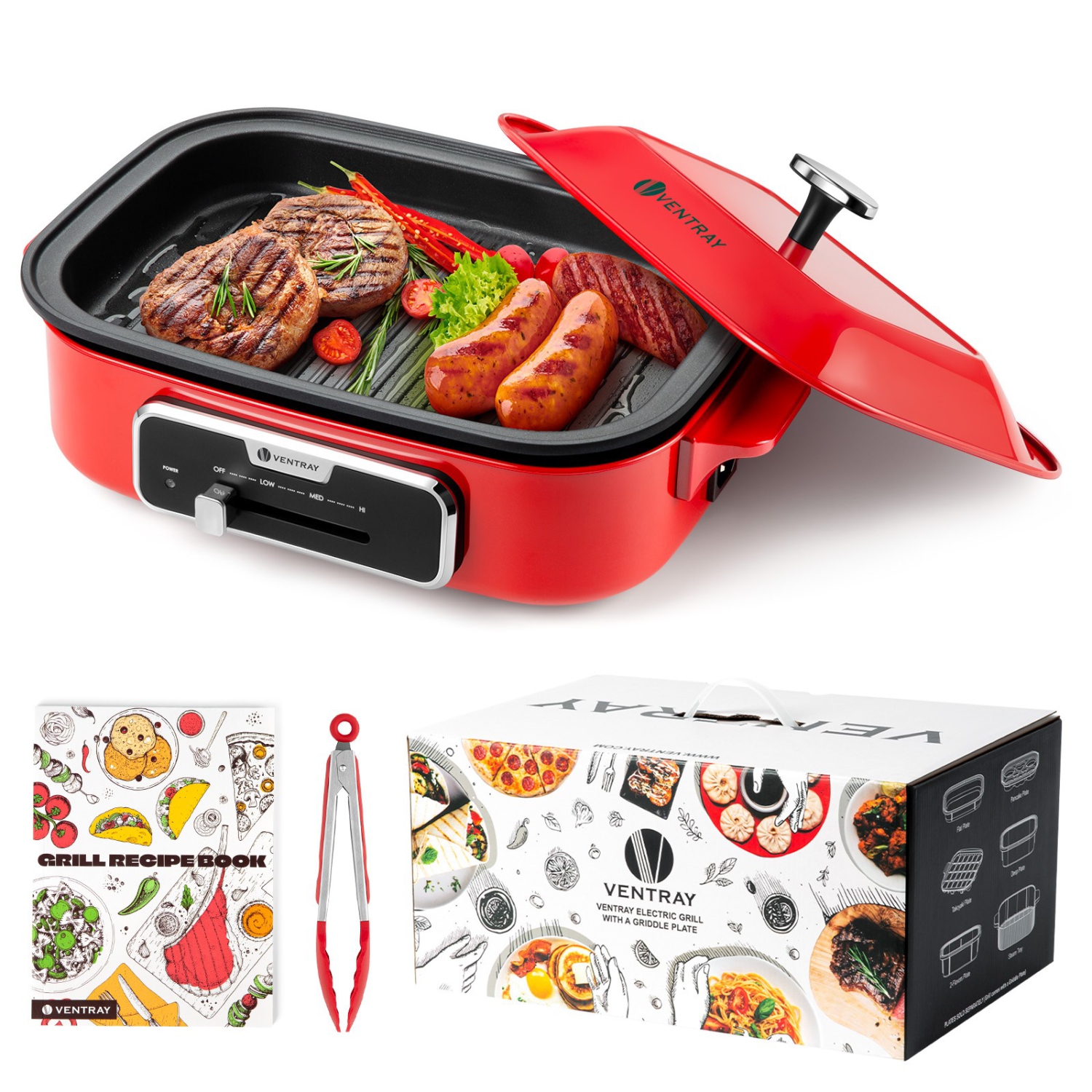 Ventray Classic Indoor Electric Grill, Portable BBQ Grill with Removable Griddle Plate, 1200W