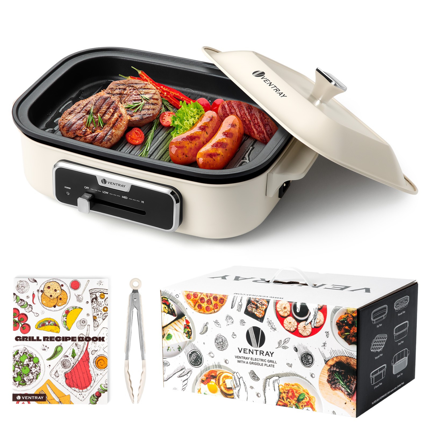 Ventray Classic Indoor Electric Grill, Portable BBQ Grill with Removable Griddle Plate, 1200W