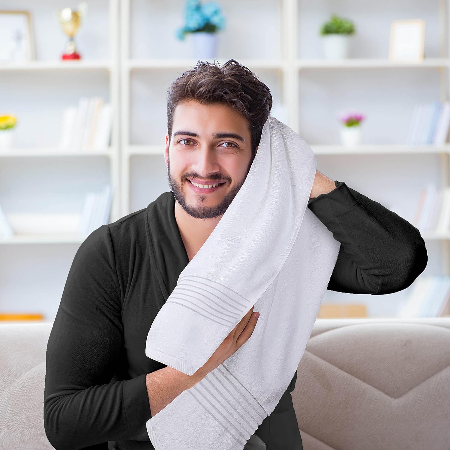 Serviettes Utopia – serviettes de bain 100 % coton filé avec anneaux, ultra-doux et très absorbants, 27 x 54 po, grandes serviettes de bain (blanc)