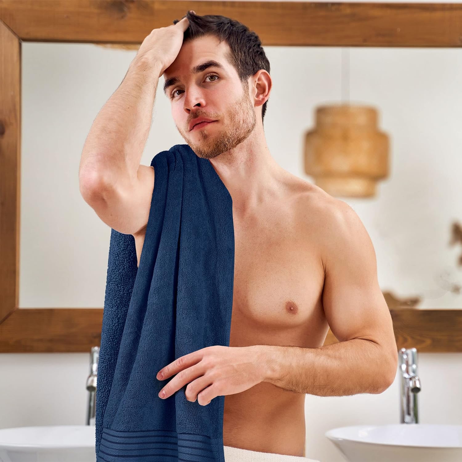 Serviettes Utopia – serviettes de bain 100 % coton filé avec anneaux, ultra-doux et très absorbants, 27 x 54 po, grandes serviettes de bain (marine)