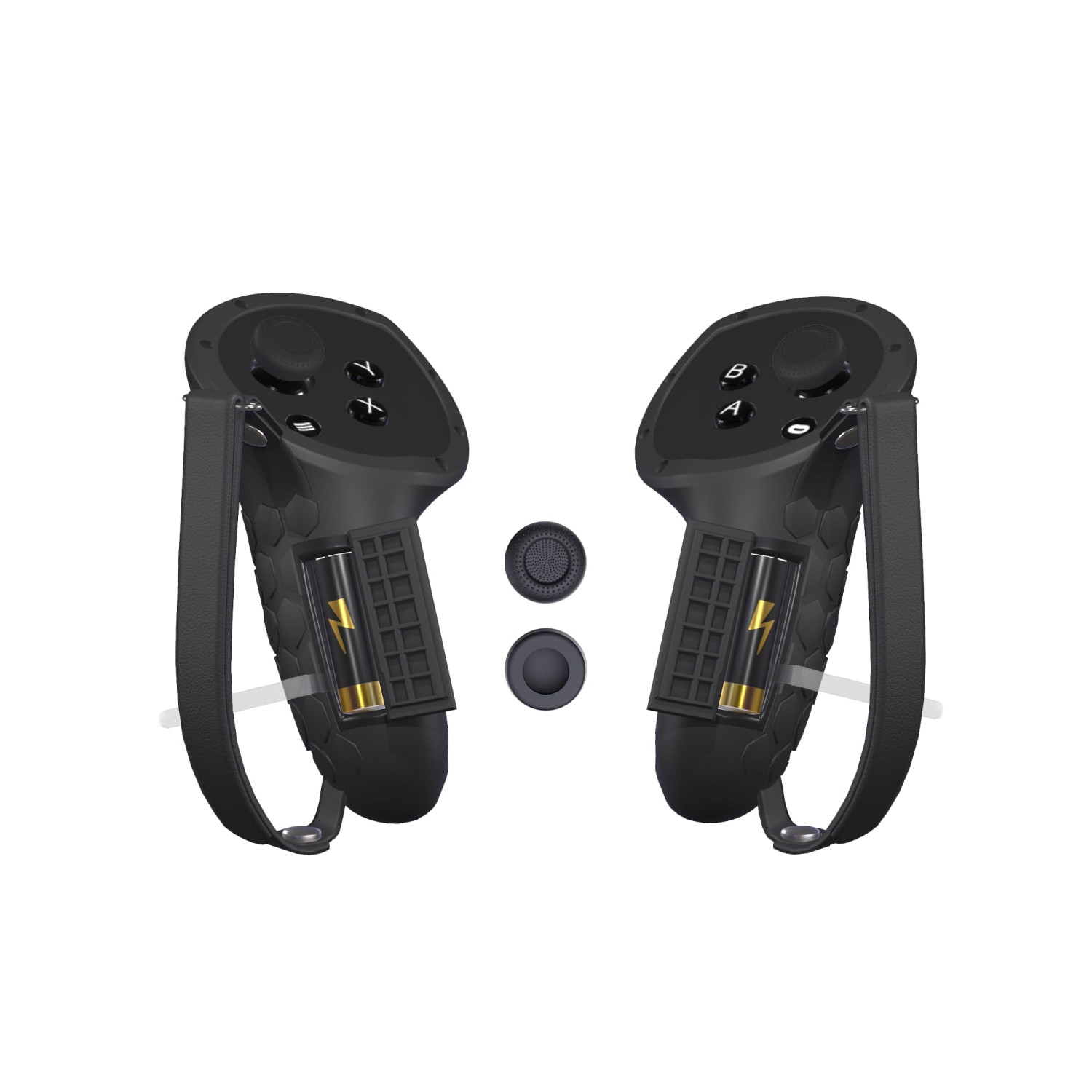 Controller Grip Cover Compatible with Meta/Oculus Quest 3 Touch Plus Protector with Battery Opening Cover, 2PCS Joystick Cap and Knuckle Straps (Black)