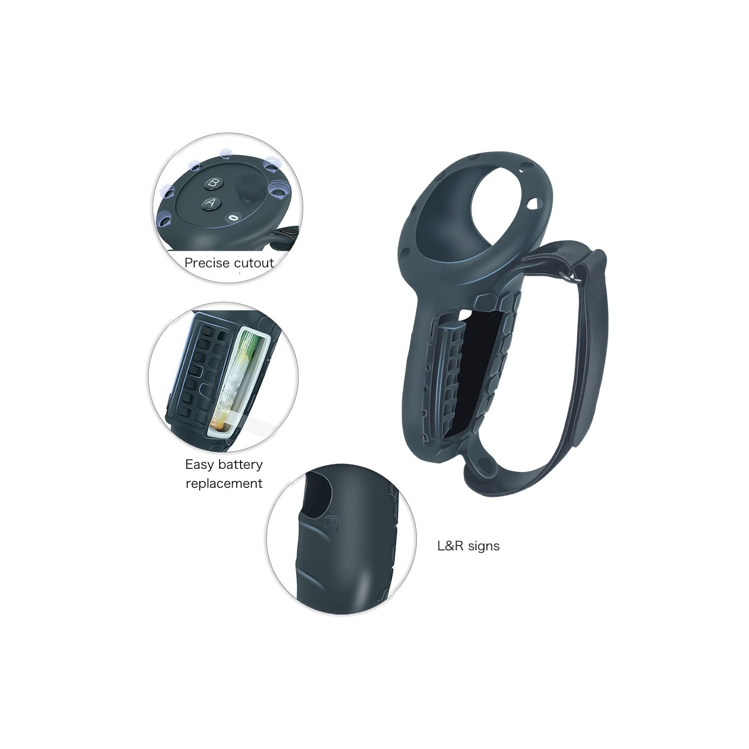 Controller Grip Cover Compatible with Quest 3, VR Accessories Silicone Protective Grip Sleeve, with Battery Opening Protector and Adjustable Knuckle