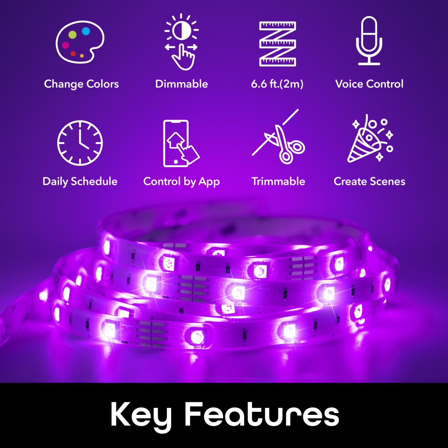 Bande lumineuse intelligente DEL multicolore Wi-Fi Prisma de Geeni 2&nbsp;m, résistante aux intempéries