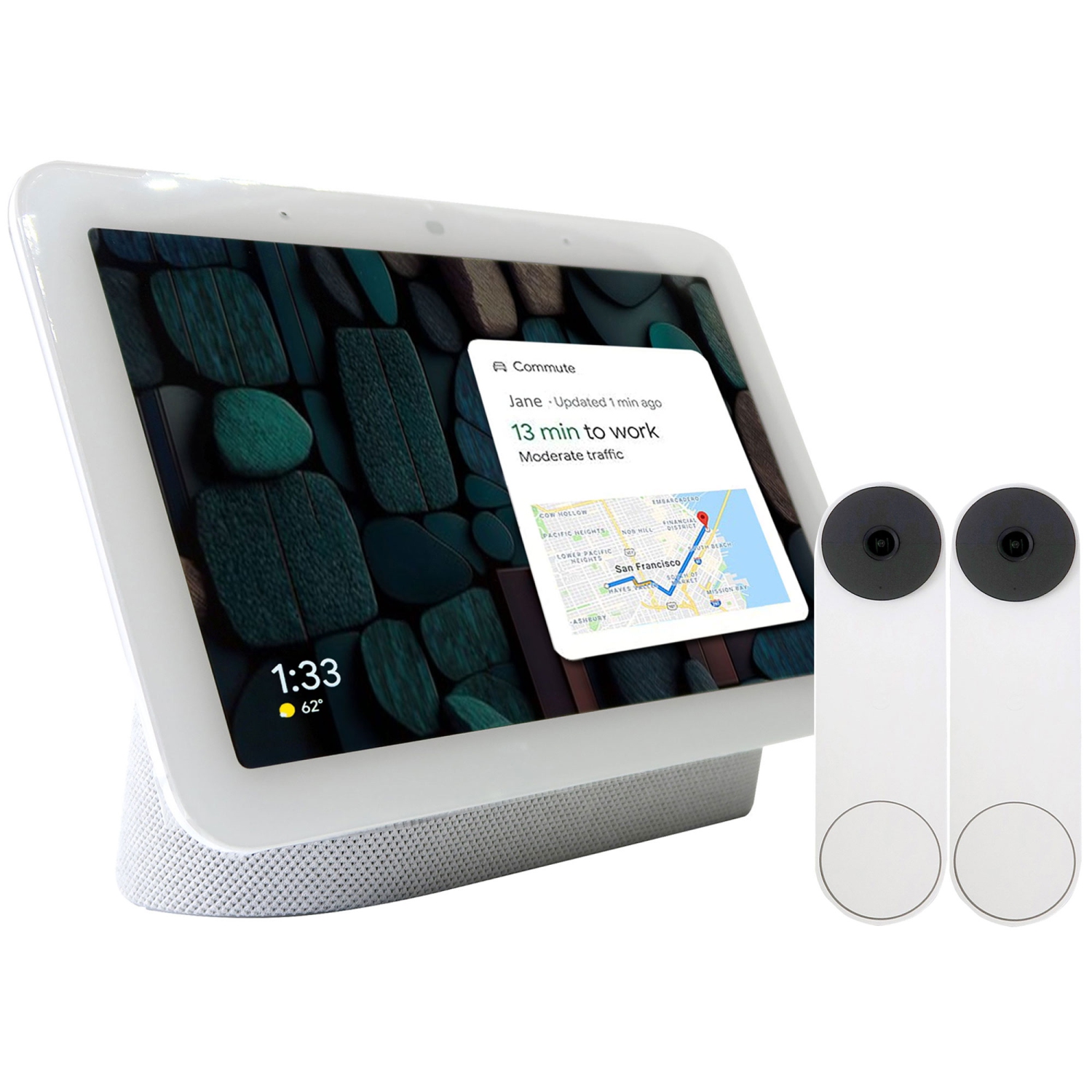 Google Nest Hub 2nd Gen Smart Home Display (Chalk) and 2x Video Battery Doorbell