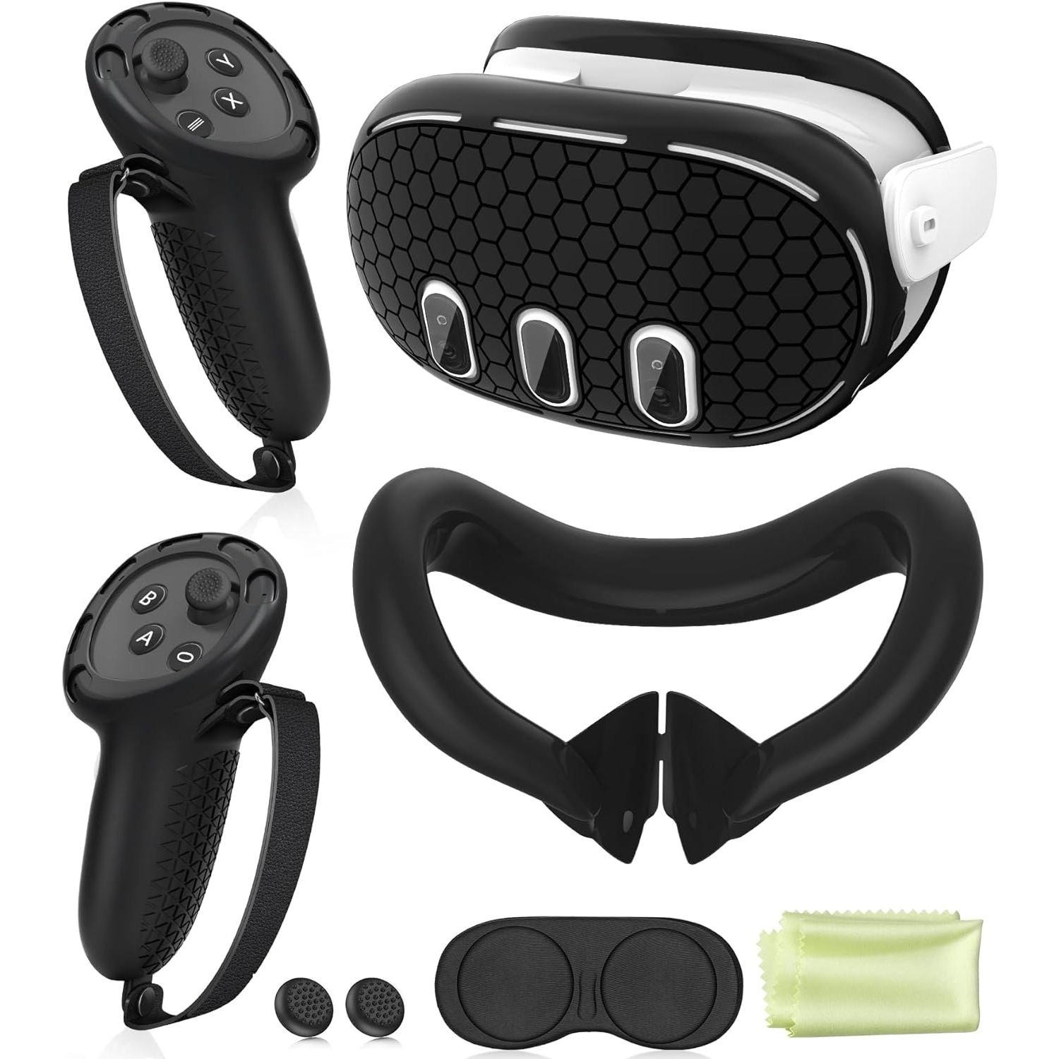 Silicone Cover Set Compatible with Oculus/Meta Quest 3, VR Accessories Protective Cover Includes Controller Grips, Front Shell Headset Cover and Face Cover, Lens Protector