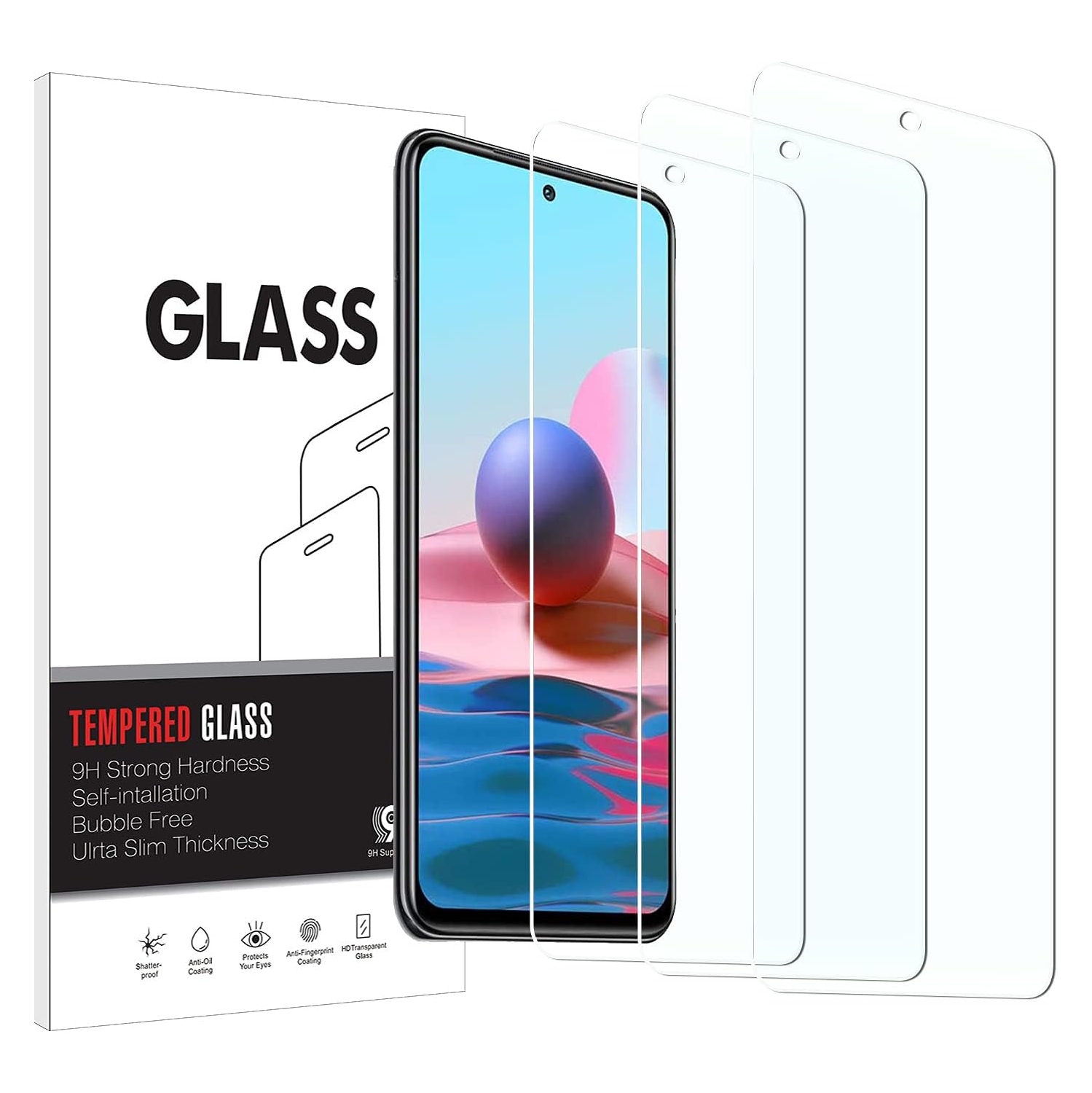 [3 Pack] Screen Protector for Xiaomi Redmi Note 10/10s, Easy to Install, HD Anti-Scratch Anti-Fingerprint