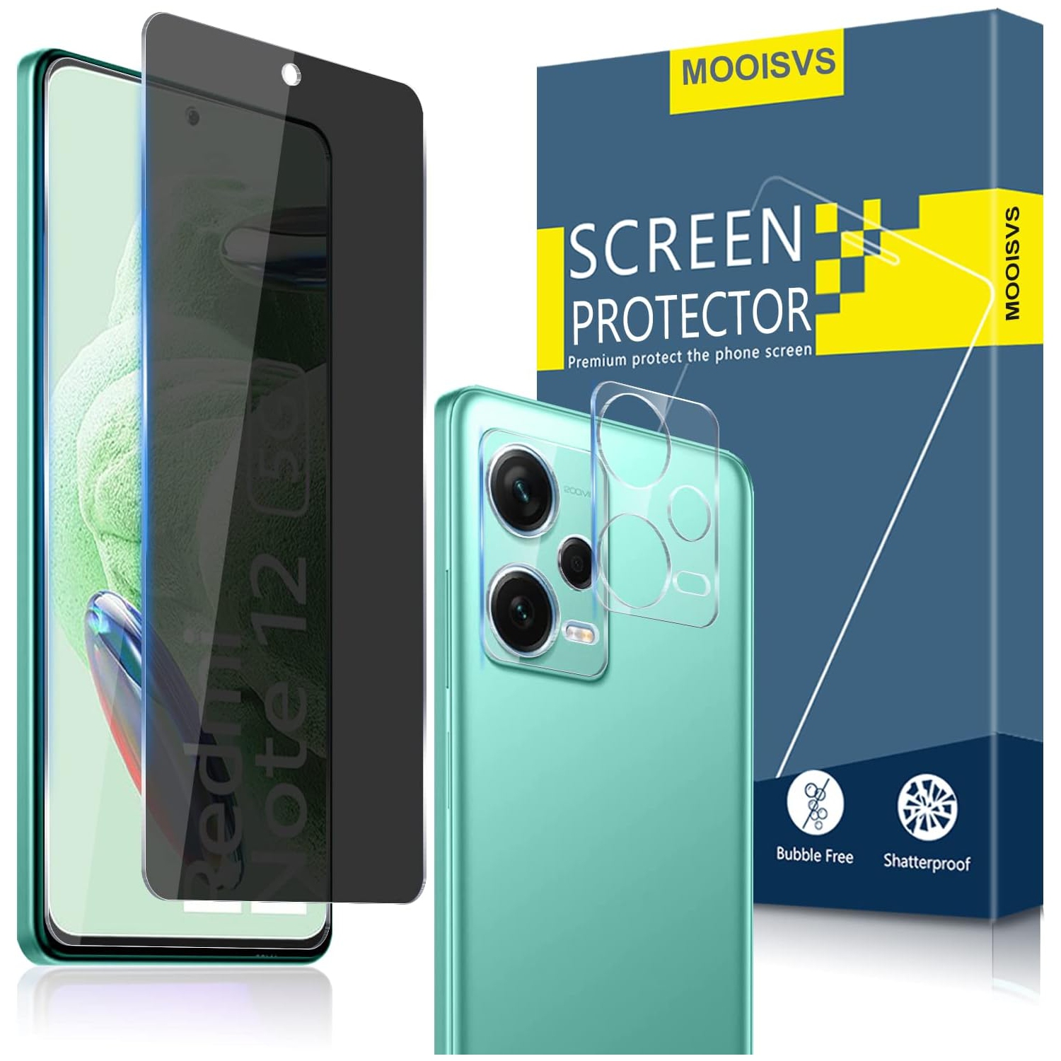 [2+2] For Xiaomi Redmi Note 12 Privacy Tempered Glass Screen Protector(2packs)+Camera Lens Protector(2packs),