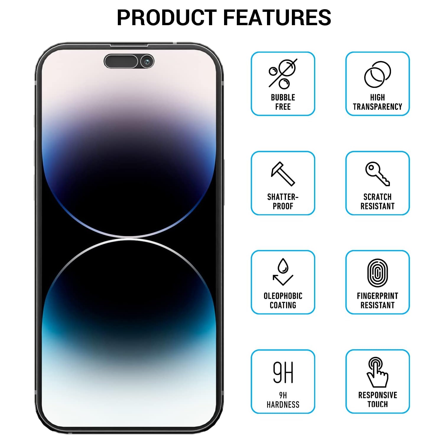 Privacy Screen Protector for Apple iPhone 15 & Apple iPhone 14 Pro, Anti-Spy Tempered Glass Film, Case