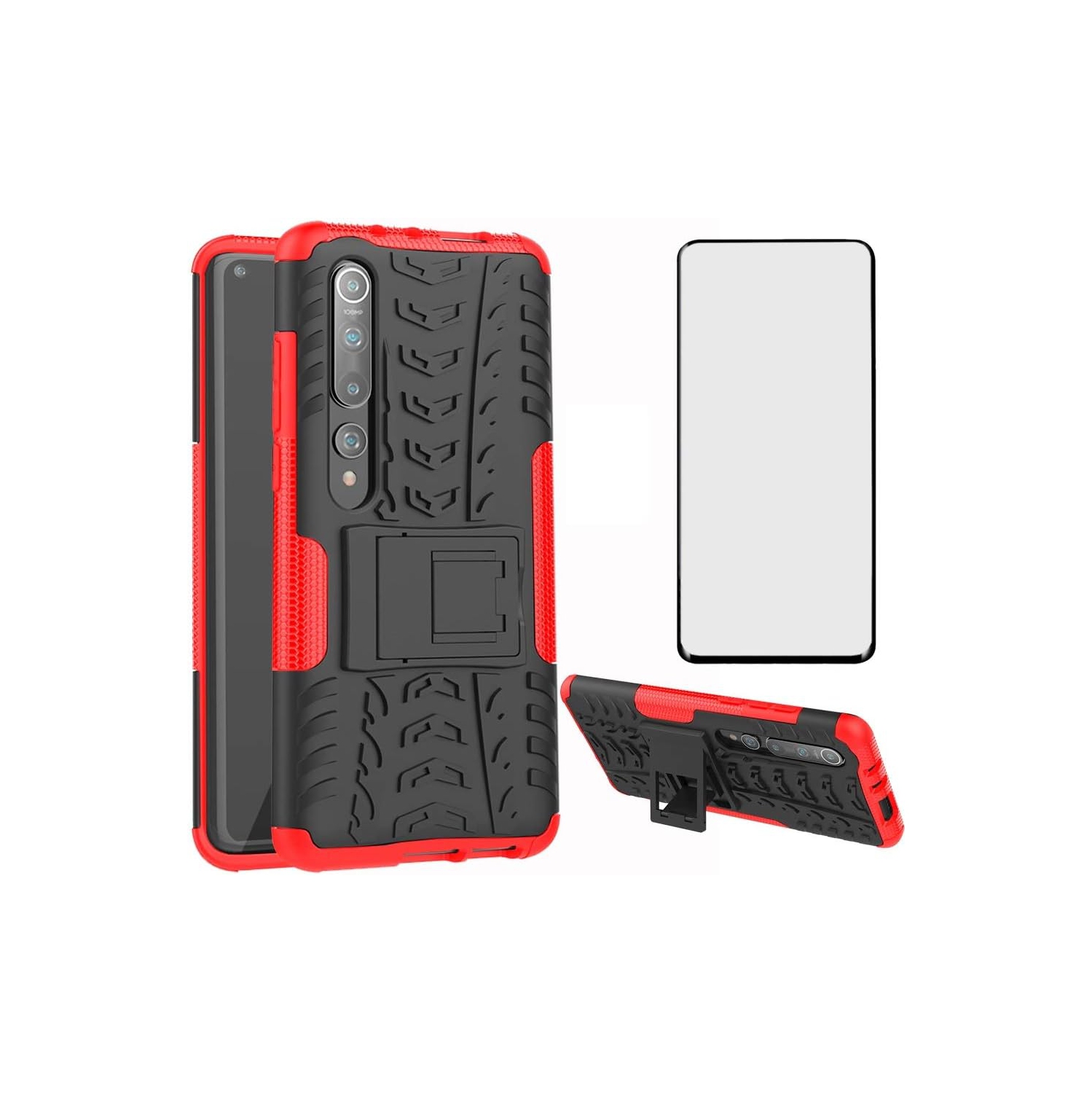 Phone Case for Xiaomi Mi 10/Mi10 Pro with Tempered Glass Screen Protector Cover and Stand Kickstand Hard Rugged Hybrid
