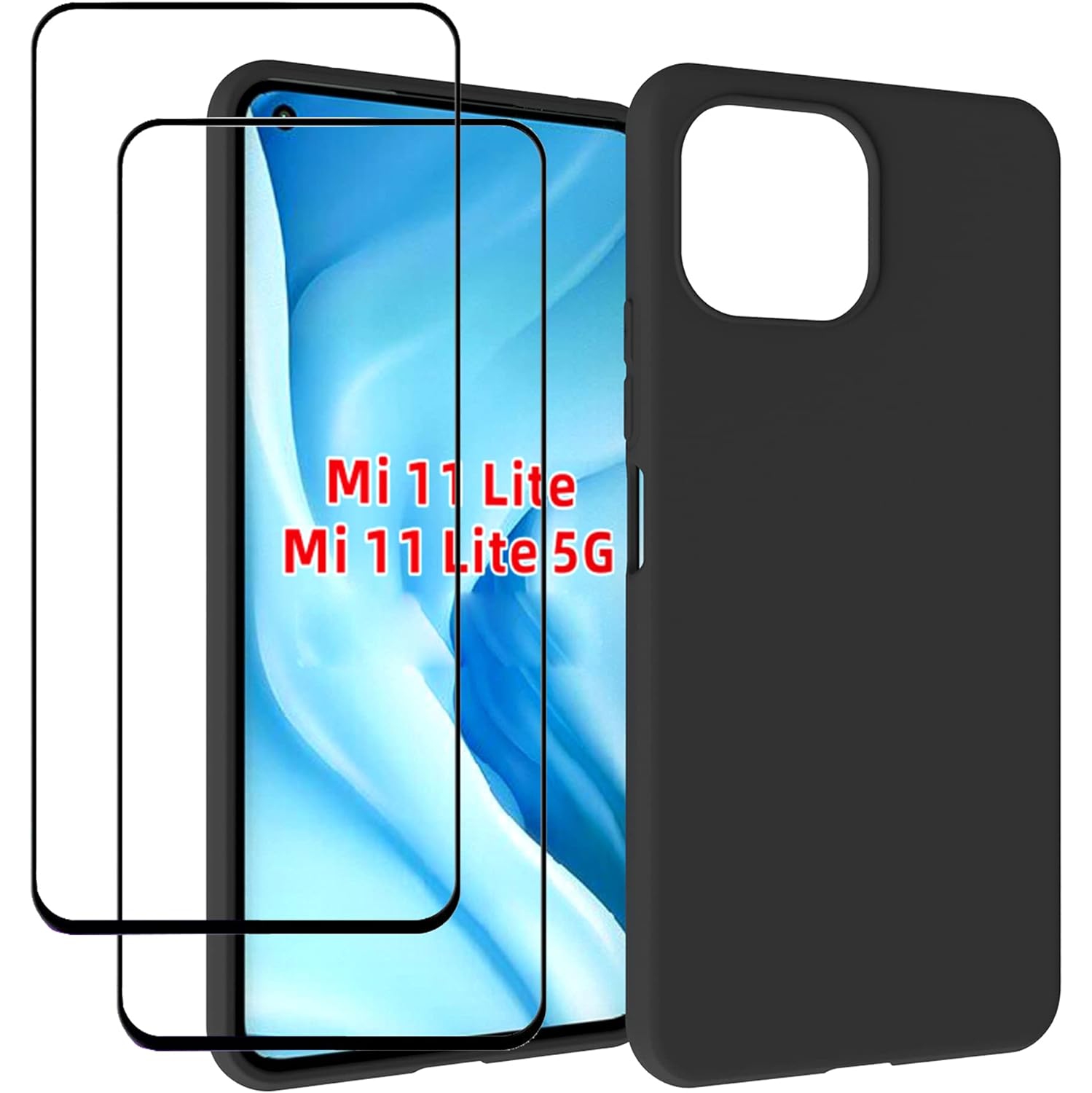 ZMONE for Xiaomi Mi 11 Lite 4G5G Case with Tempered Glass Screen Protector [2 Pack] Slim Fit Soft Flexible TPU