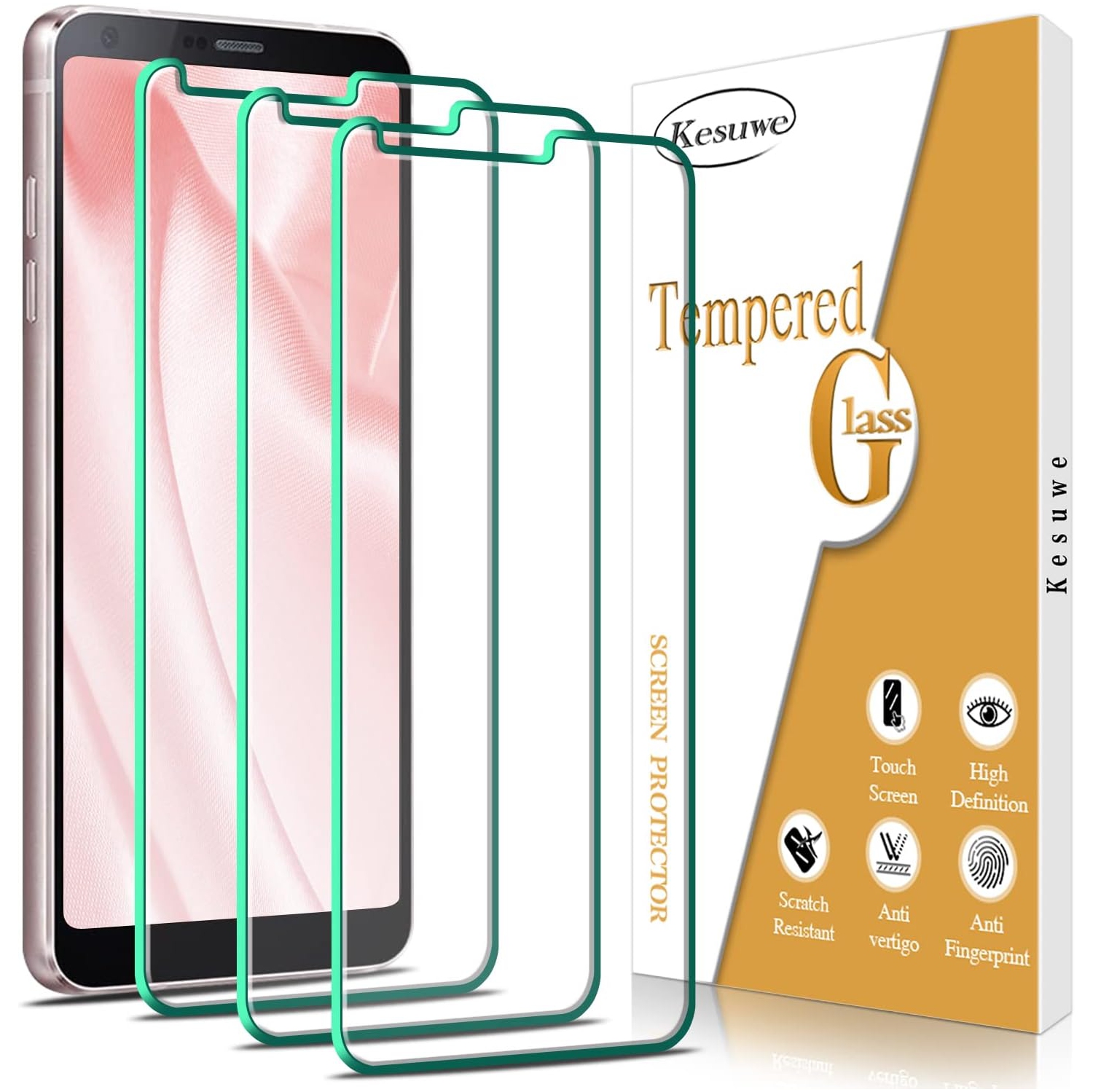 [3-Pack] Screen Protector For LG G6, G6 Plus Tempered Glass, 9H Hardness, Anti Scratch, Bubble Free, Case