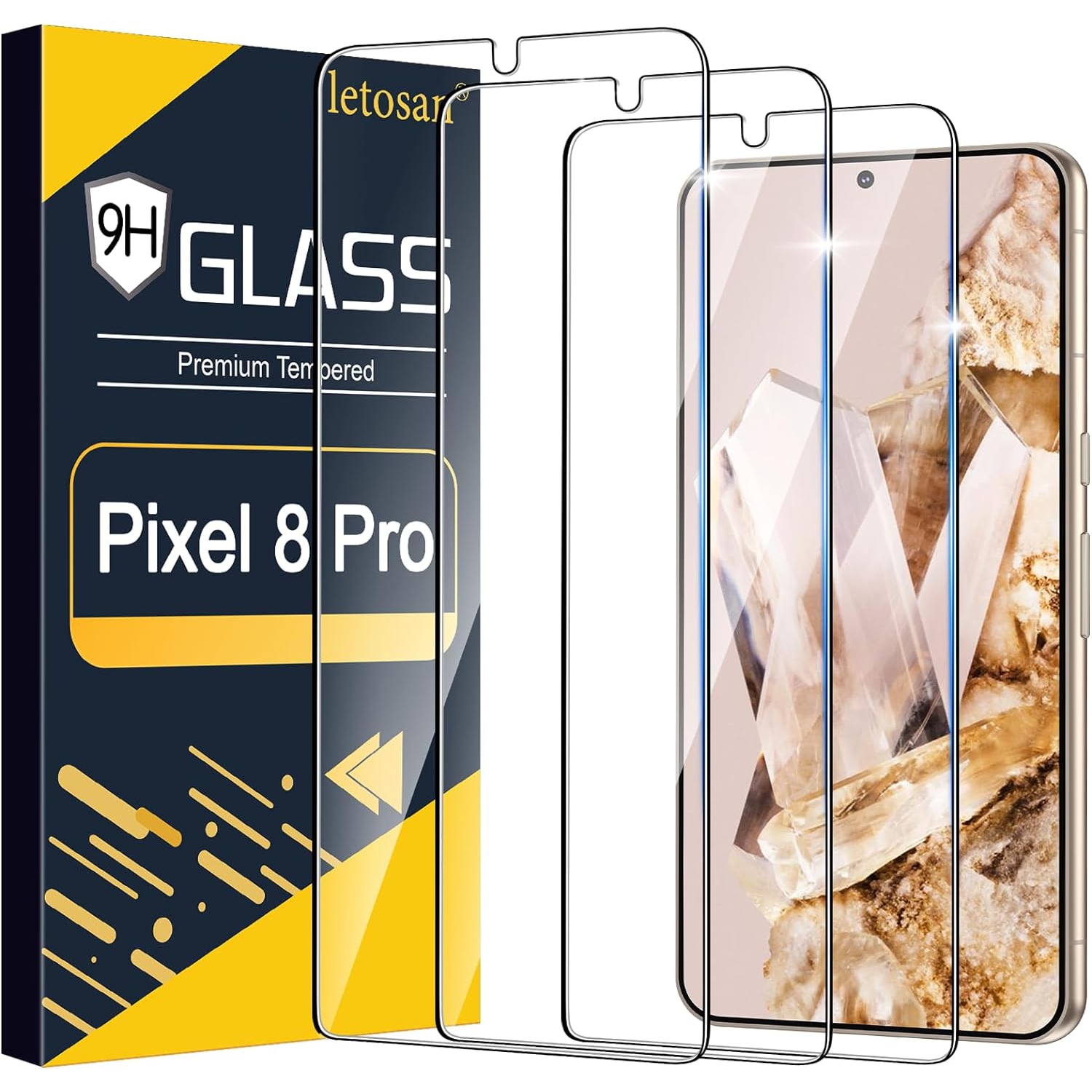 3 Pack Tempered Glass Screen Protector for Google Pixel 8 Pro 5G, Ultrasonic Fingerprint Unlock, HD Clear Case Friendly