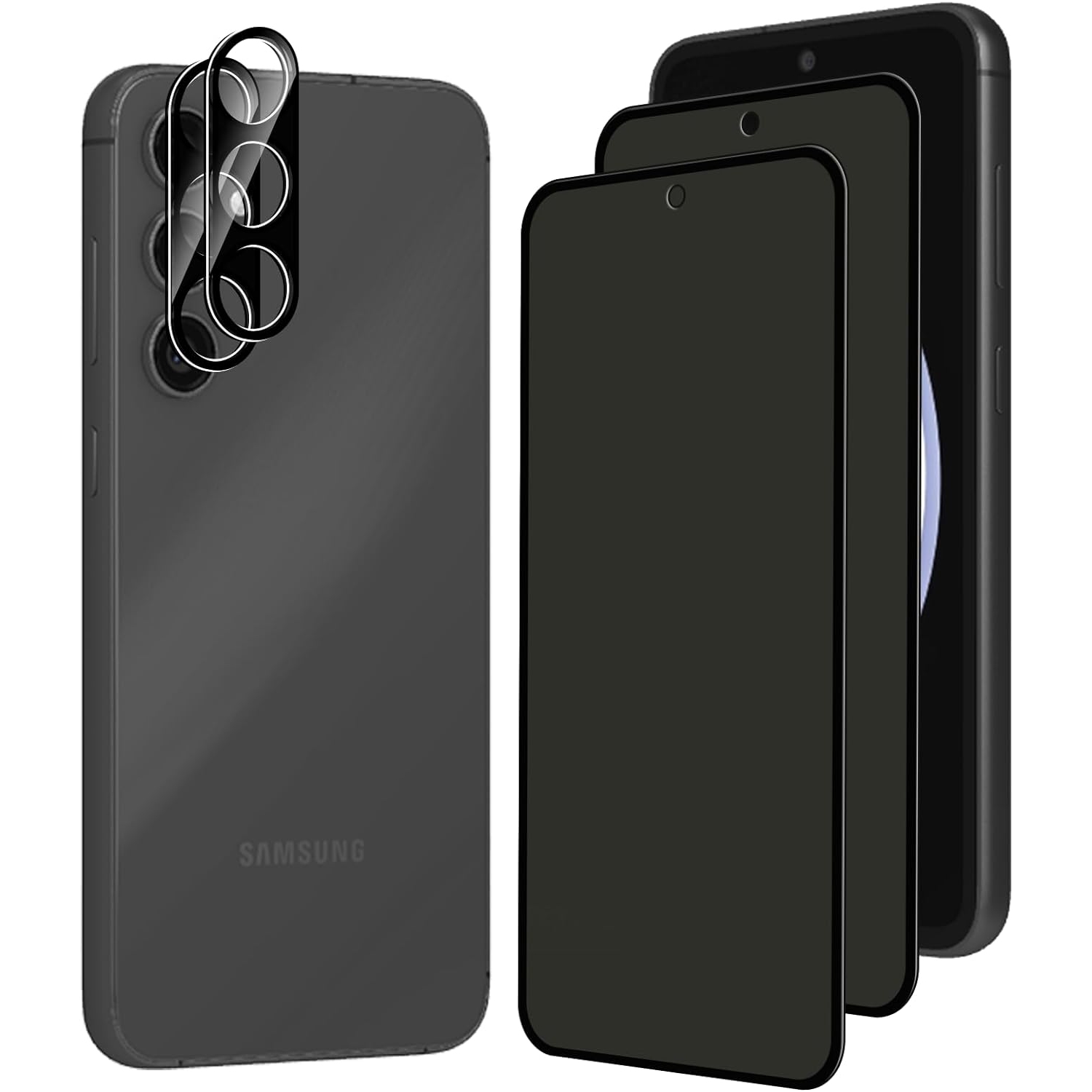 Paquet de 2 protecteurs d'écran de confidentialité pour Galaxy S23FE 5G de Samsung + paquet de 2 protecteurs d'objectif d'appareil photo, 9H