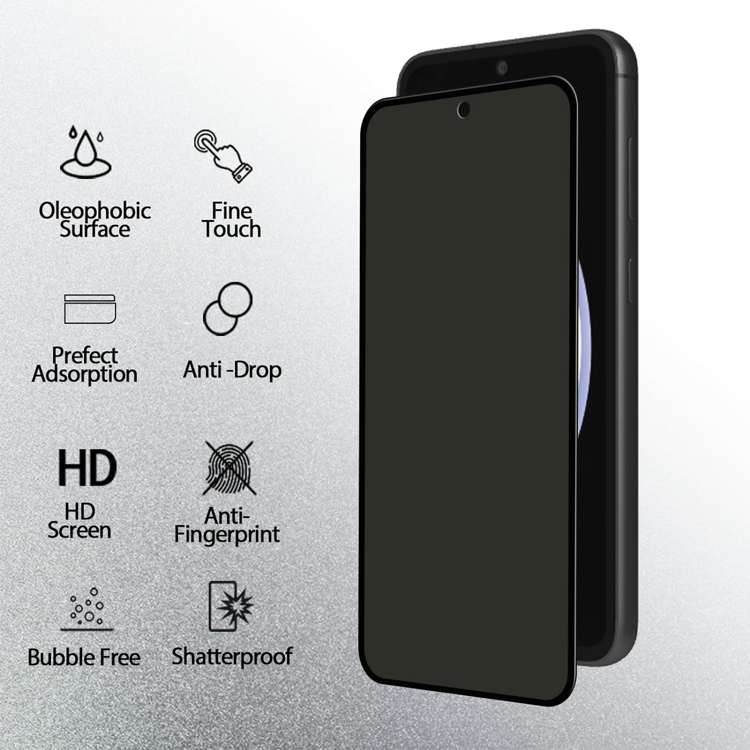 Paquet de 2 protecteurs d'écran de confidentialité pour Galaxy S23FE 5G de Samsung + paquet de 2 protecteurs d'objectif d'appareil photo, 9H