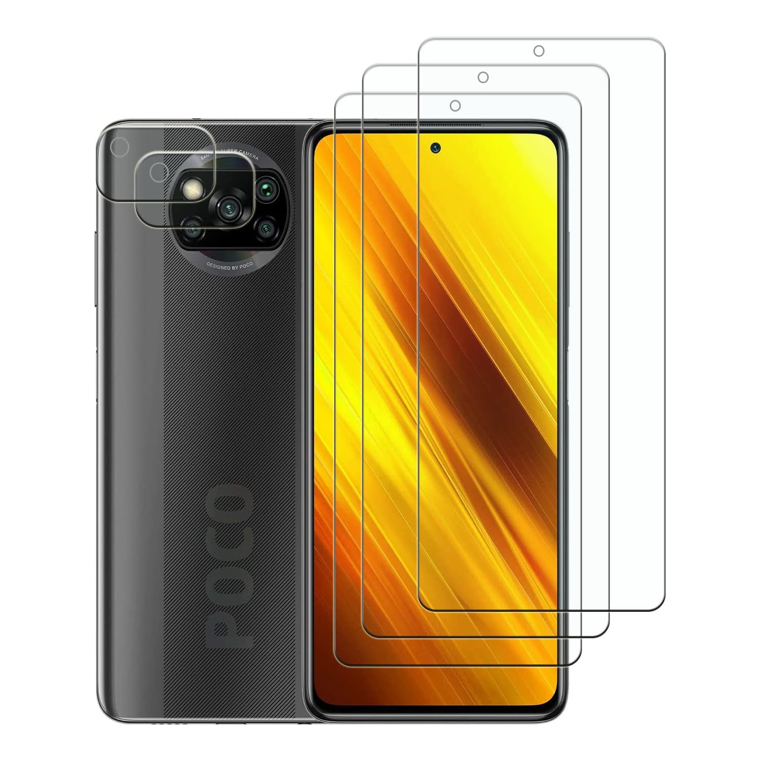 [3+2 Pack] 3 Pack Xiaomi Poco X3 NFC HD Clear Tempered Glass Screen Protector +2 Pack Camera Lens Protector, HD