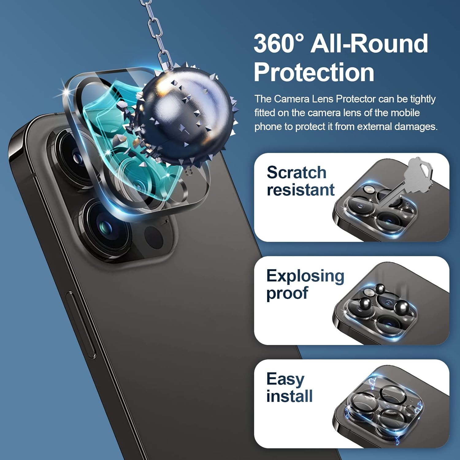 [Paquet de 2 + 3] Protecteur d'écran pour iPhone 14 Pro avec paquet de 3 pellicules protectrices en verre trempé et paquet de 2