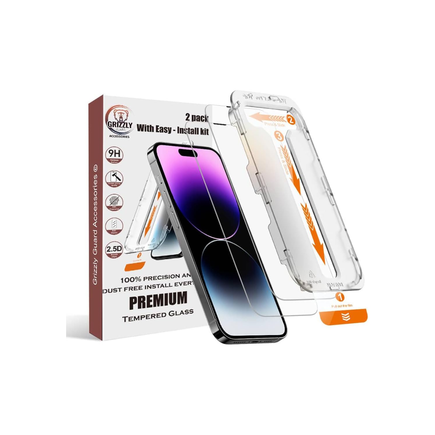 Grizzly Guard iPhone 14 Plus/iPhone 13 Pro Max 6.7-Inch [2 pack] Premium Tempered Glass Screen Protector