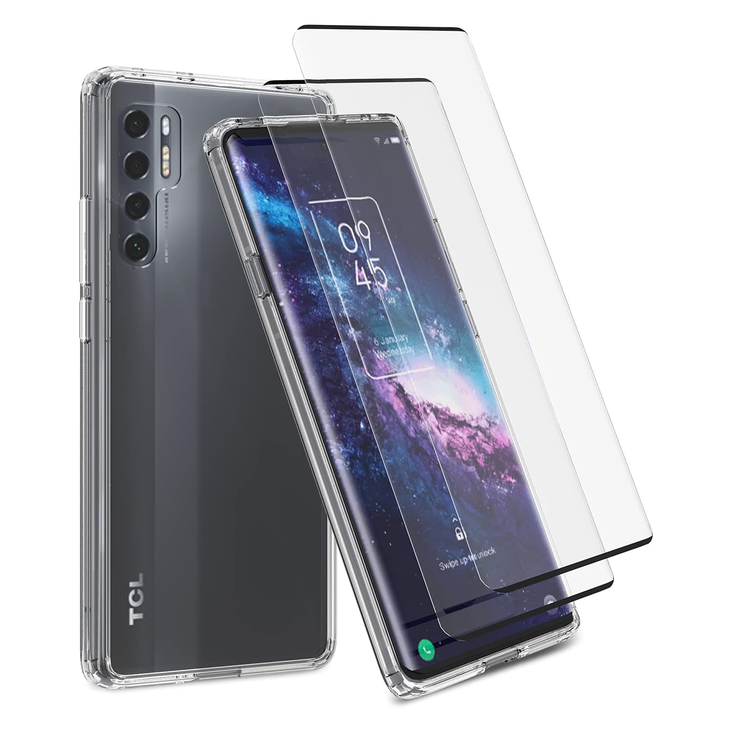 Clear Flex-Gel Hard Case with 2 Glass Screen Protectors for TCL 20 Pro 5G (Clear)