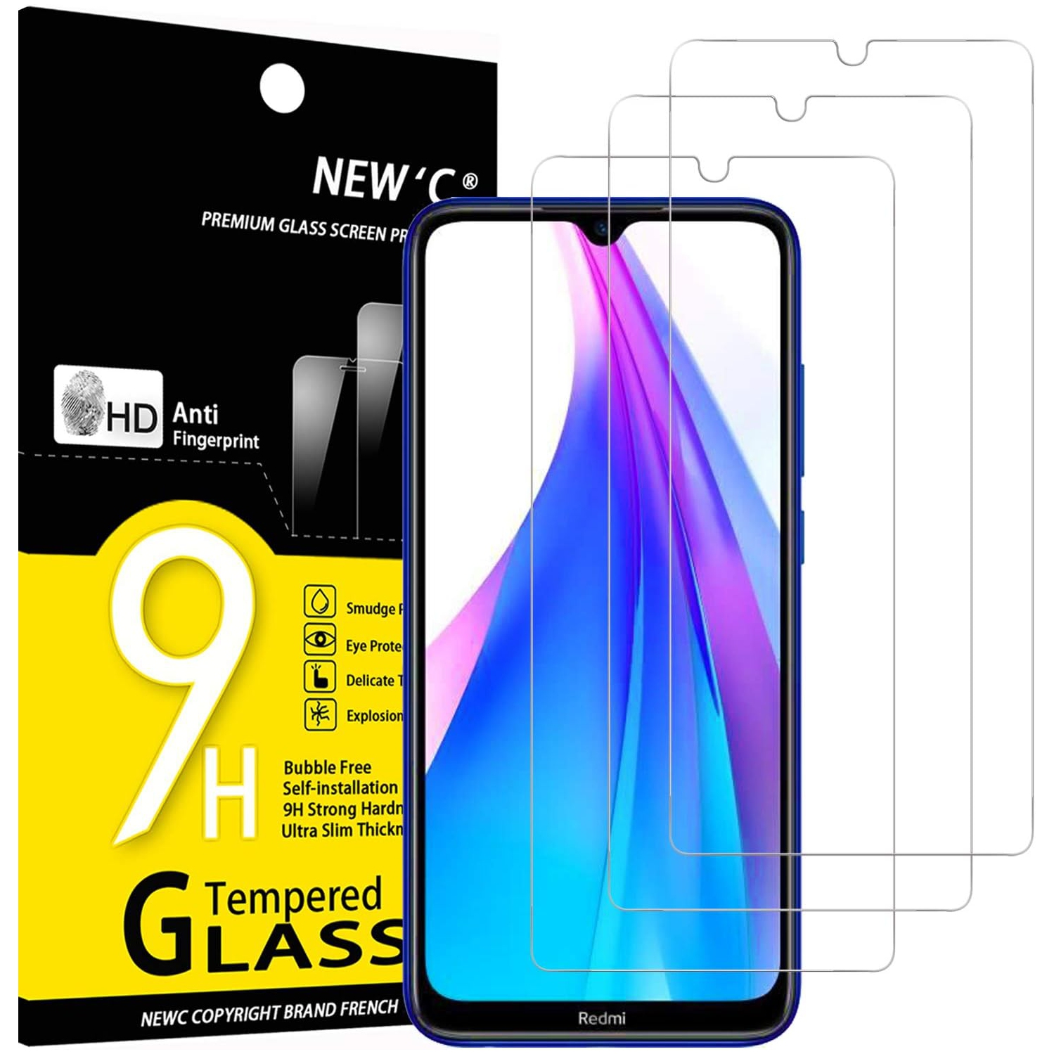 [3 Pack Designed for Xiaomi Redmi Note 8T Screen Protector Tempered Glass, Case Friendly Anti Scratch Bubble Free
