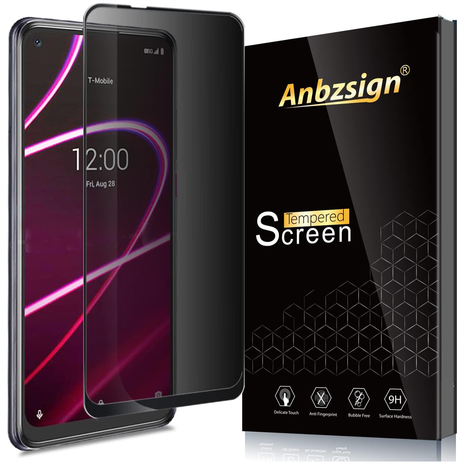 [2 Pack] T-Mobile Revvl 5G Privacy Screen Protector, Asbzsign [Full Coverage] Anti-Spy 9H Hardness Tempered Glass