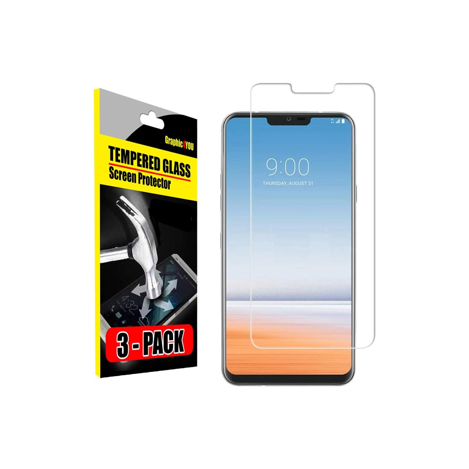 [3-Pack] Ultra Clear and Case Friendly Tempered Glass Screen Protector for LG G7 ThinQ/LG G7 Fit/LG G7 One