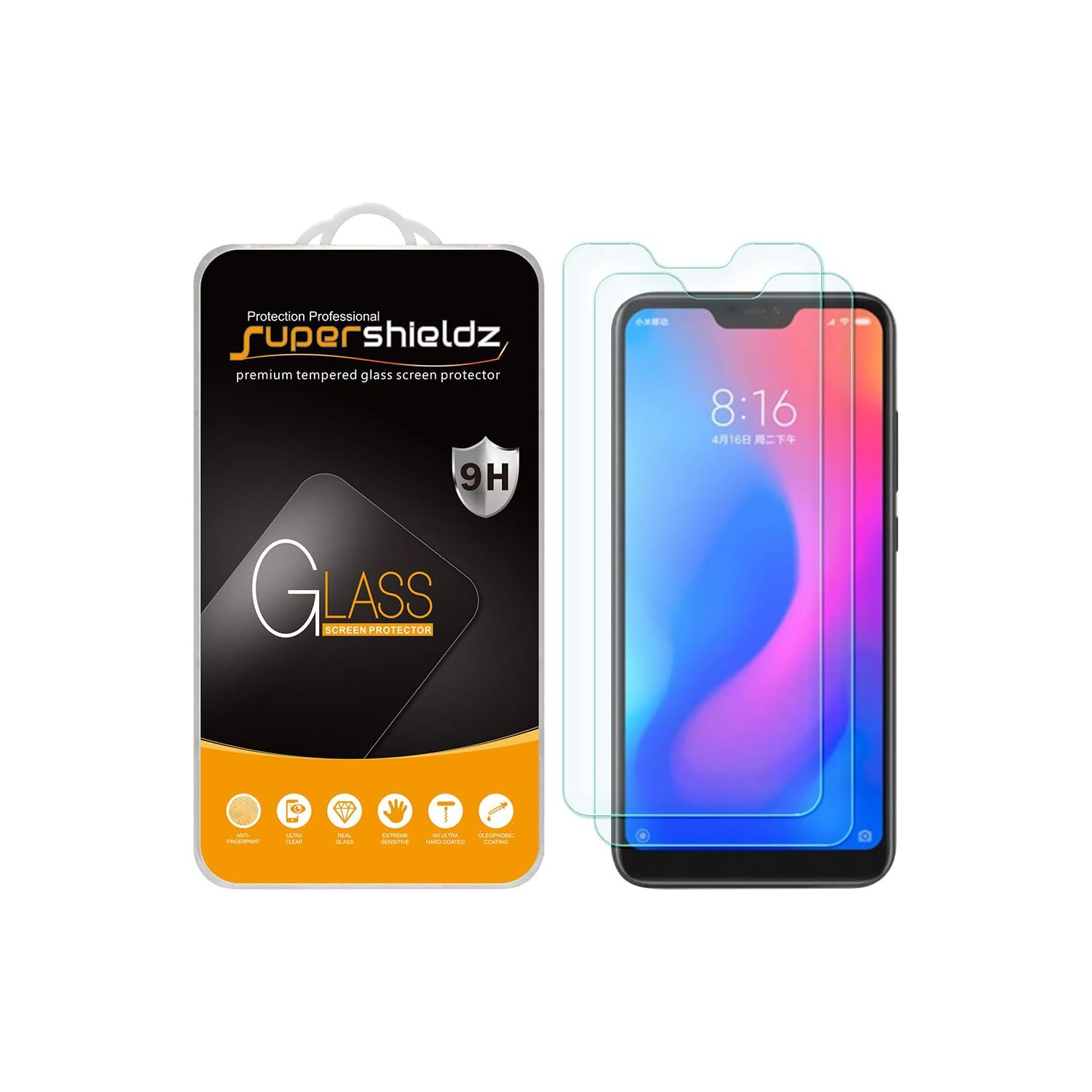 (2 Pack) Designed for Xiaomi Mi A2 Lite Tempered Glass Screen Protector, Anti Scratch, Bubble Free